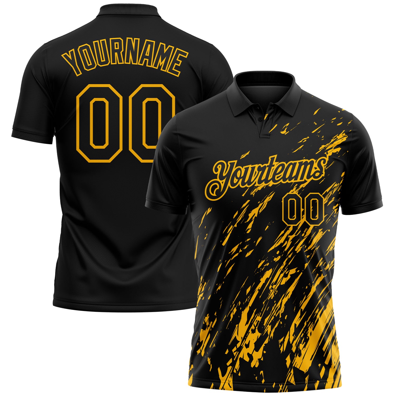 Custom Black-Gold Paint Stroke Grunge Streak Performance Polo Shirt