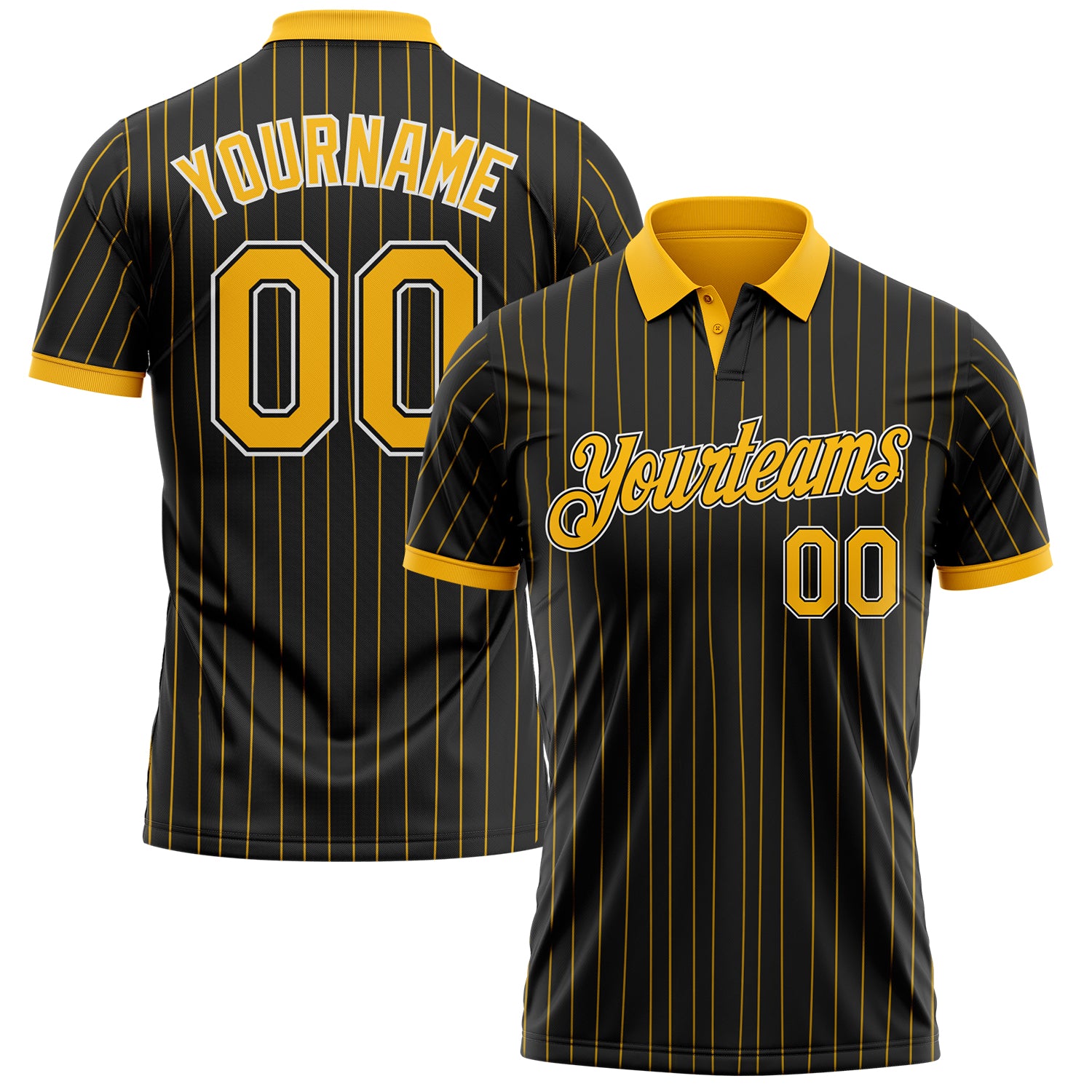 Custom Black Gold Pinstripe-White Performance Polo Shirt