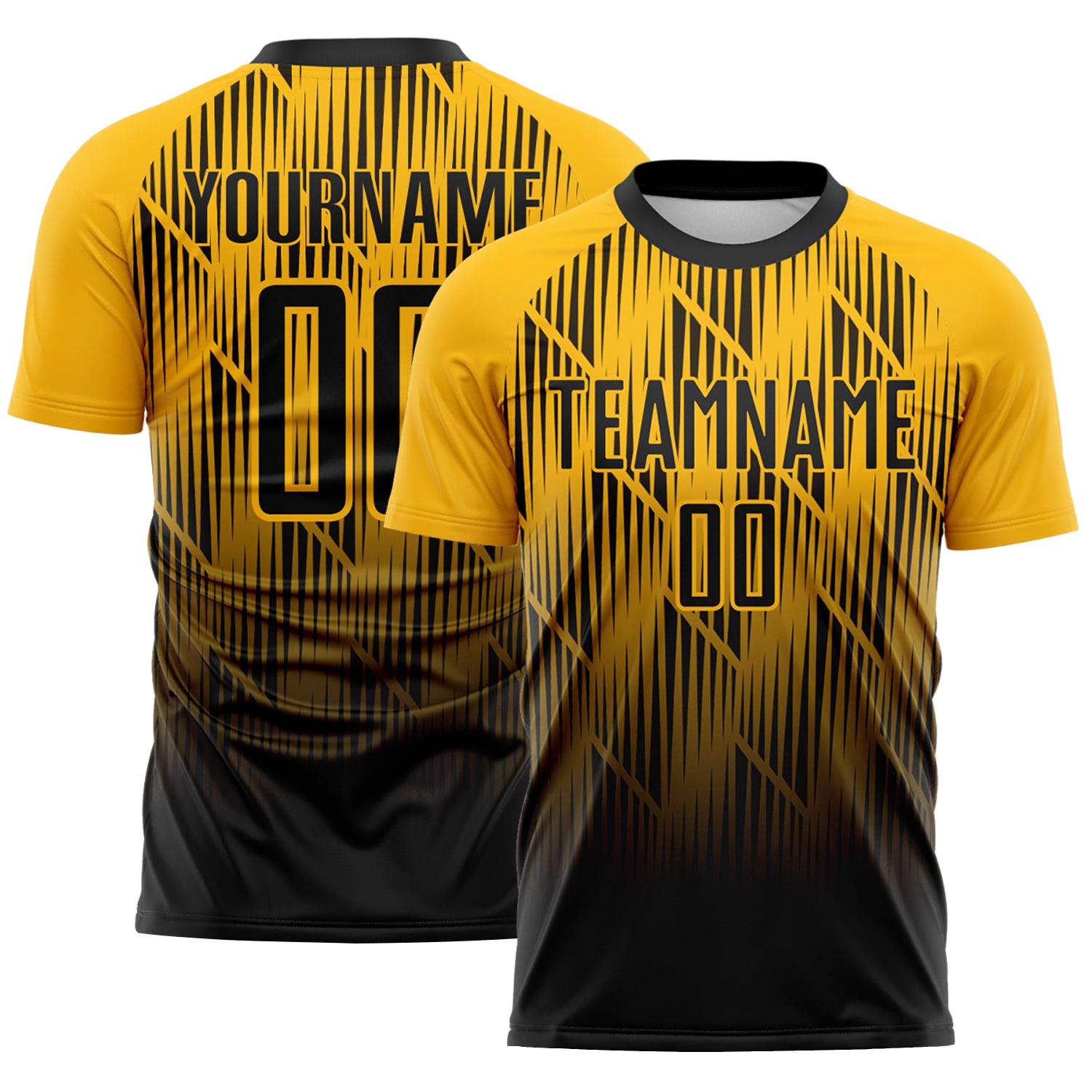 Custom Black-Gold Spiked Sharp Lines Gradient Sublimation Soccer Uniform Jersey