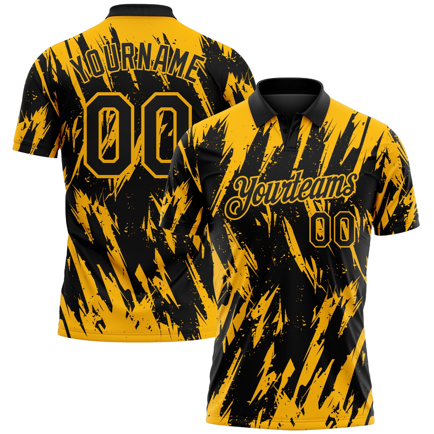 Custom Black-Gold Torn Sharp Brush Stroke Splatter Performance Polo Shirt