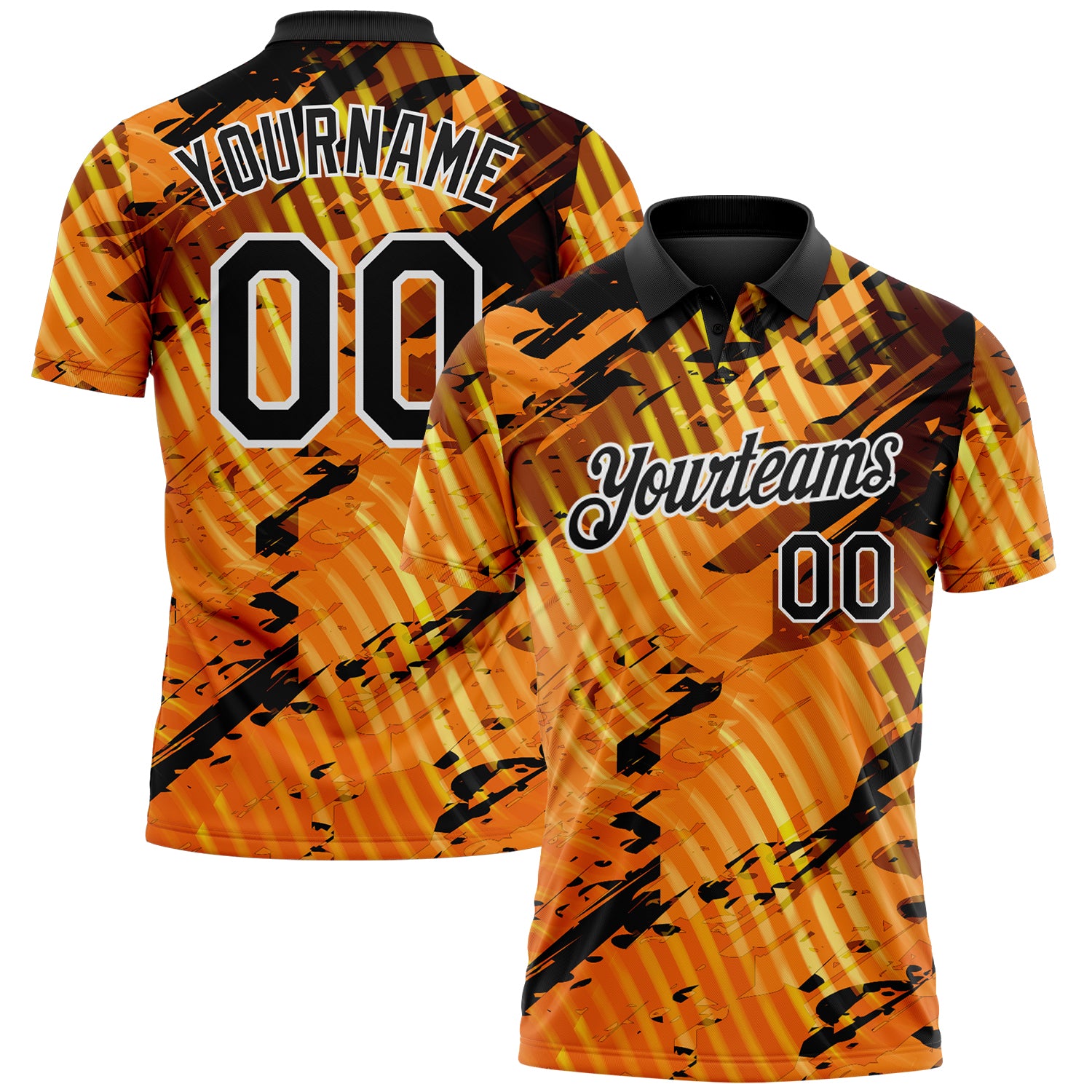 Custom Black Gold-White Abstract Grunge Splatter Diagonal Stripe Performance Polo Shirt