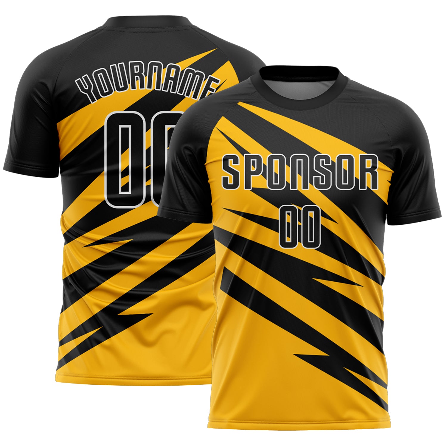 Custom Black Gold-White Abstract Line Sports Sublimation Soccer Uniform Jersey