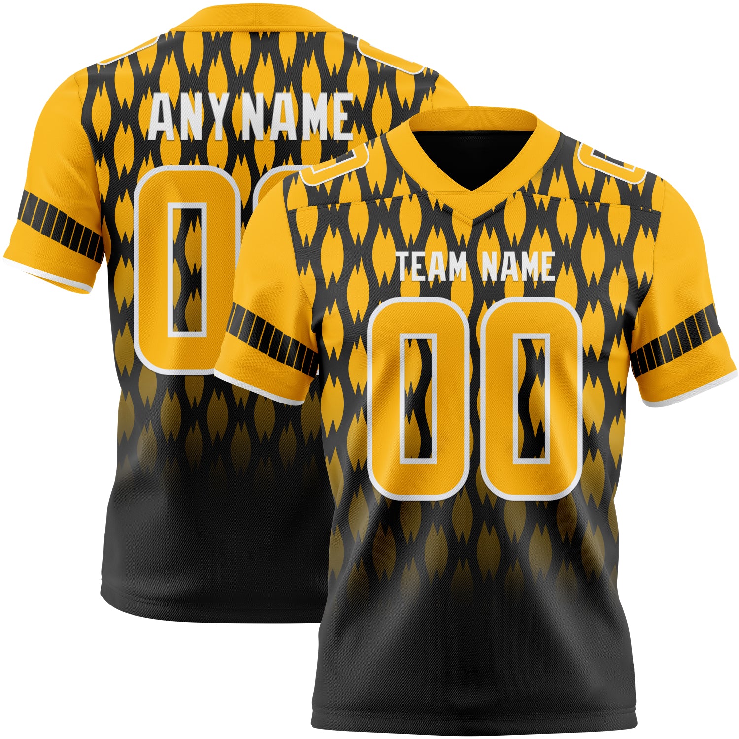 Custom Black Gold-White Authentic Geometric Pixel Grid Fade Football Jersey