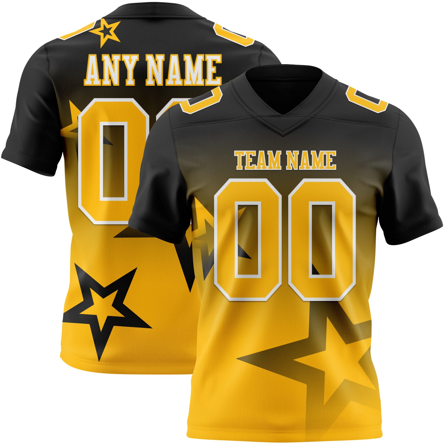 Custom Black Gold-White Authentic Star Gradient 7V7 Flag Football Jersey