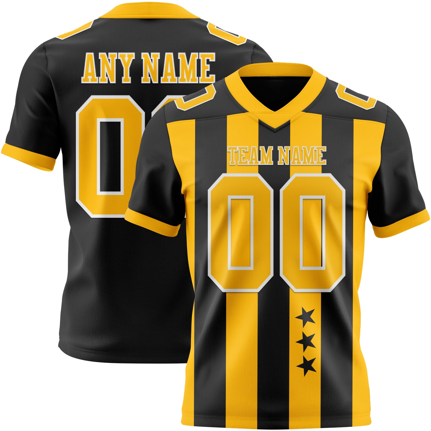 Custom Black Gold-White Authentic Stars And Stripes 7V7 Flag Football Jersey