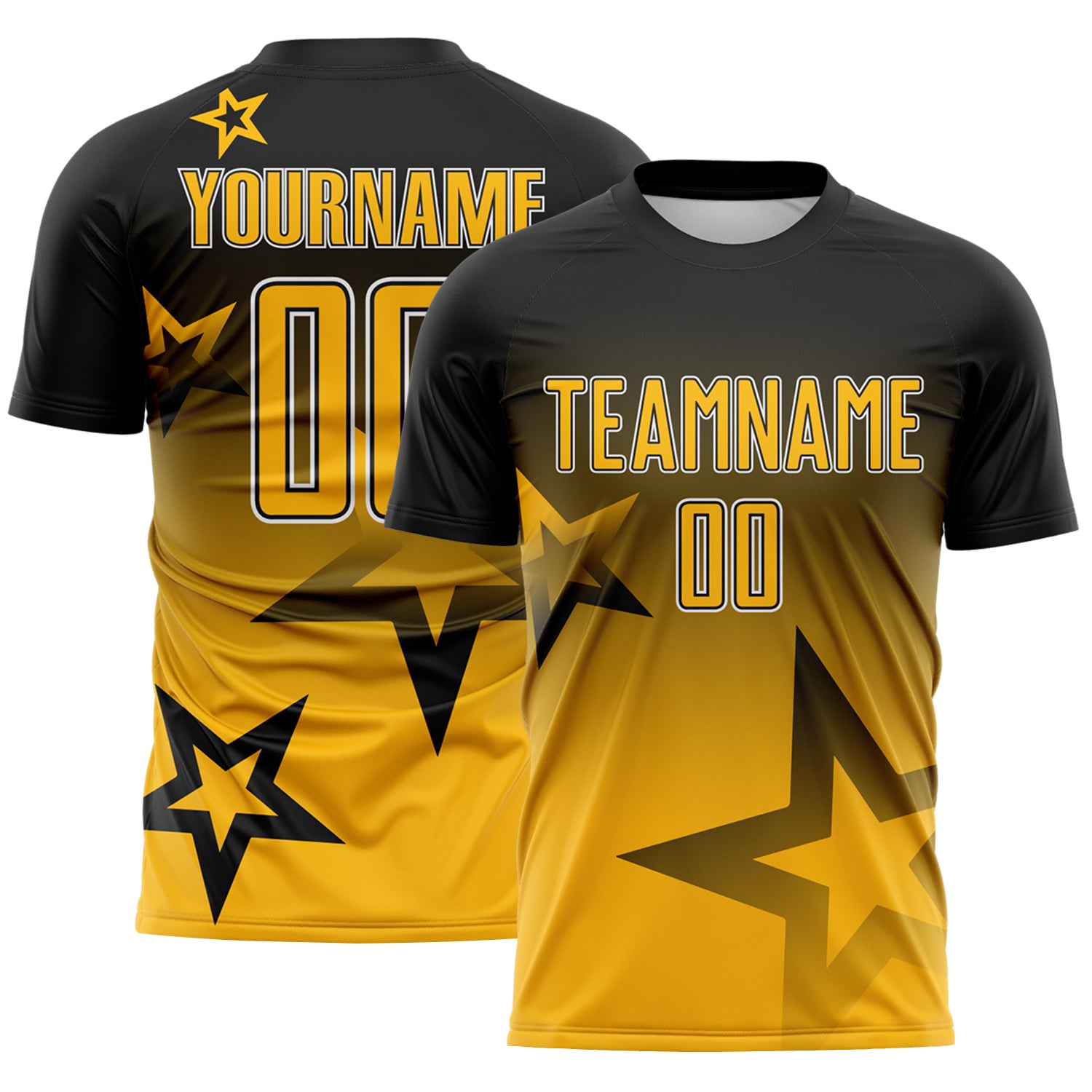 Custom Black Gold-White Gradient Style Twinkle Star Sublimation Soccer Uniform Jersey