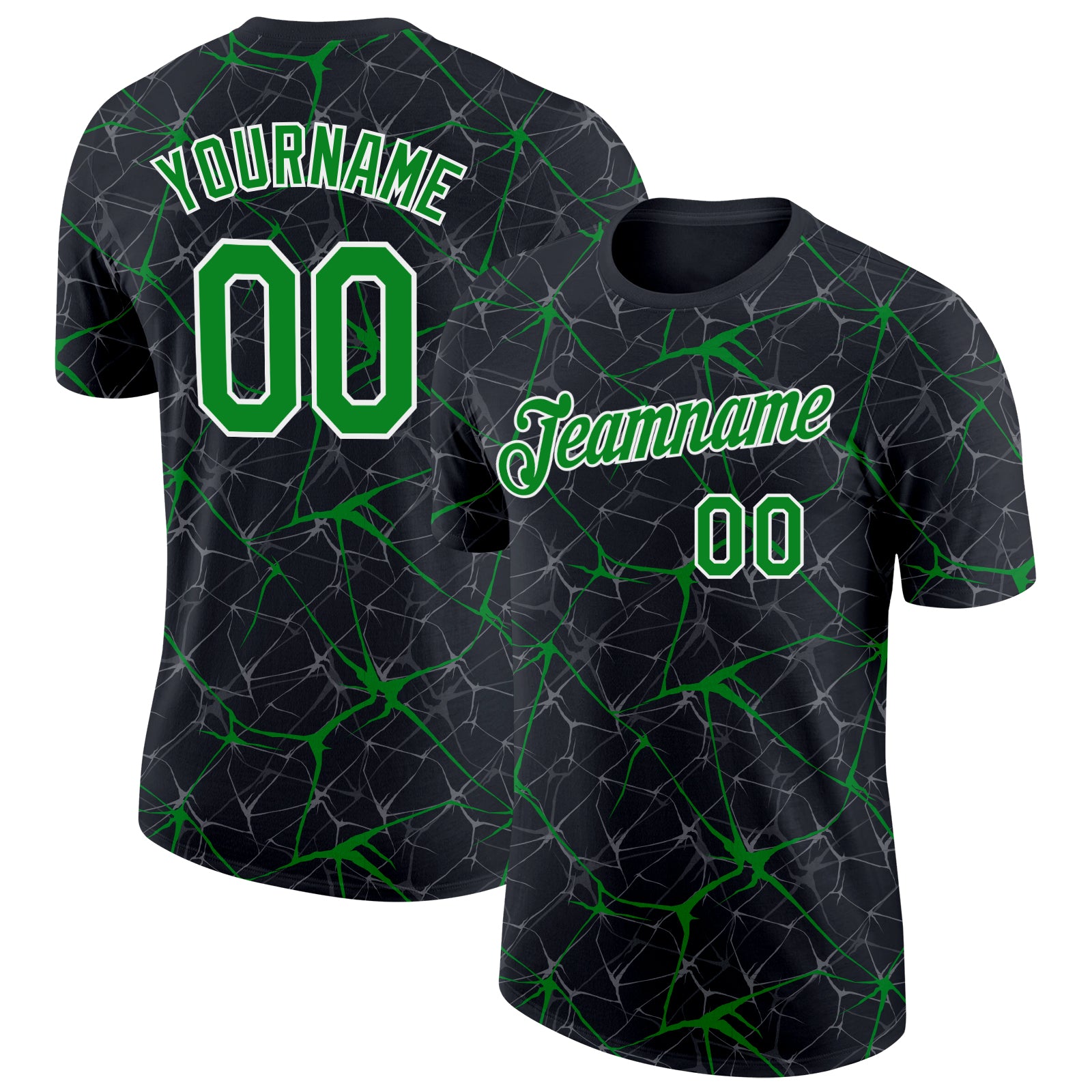 Custom Black Grass Green Gray-White Abstract Network Crackle Performance T-Shirt