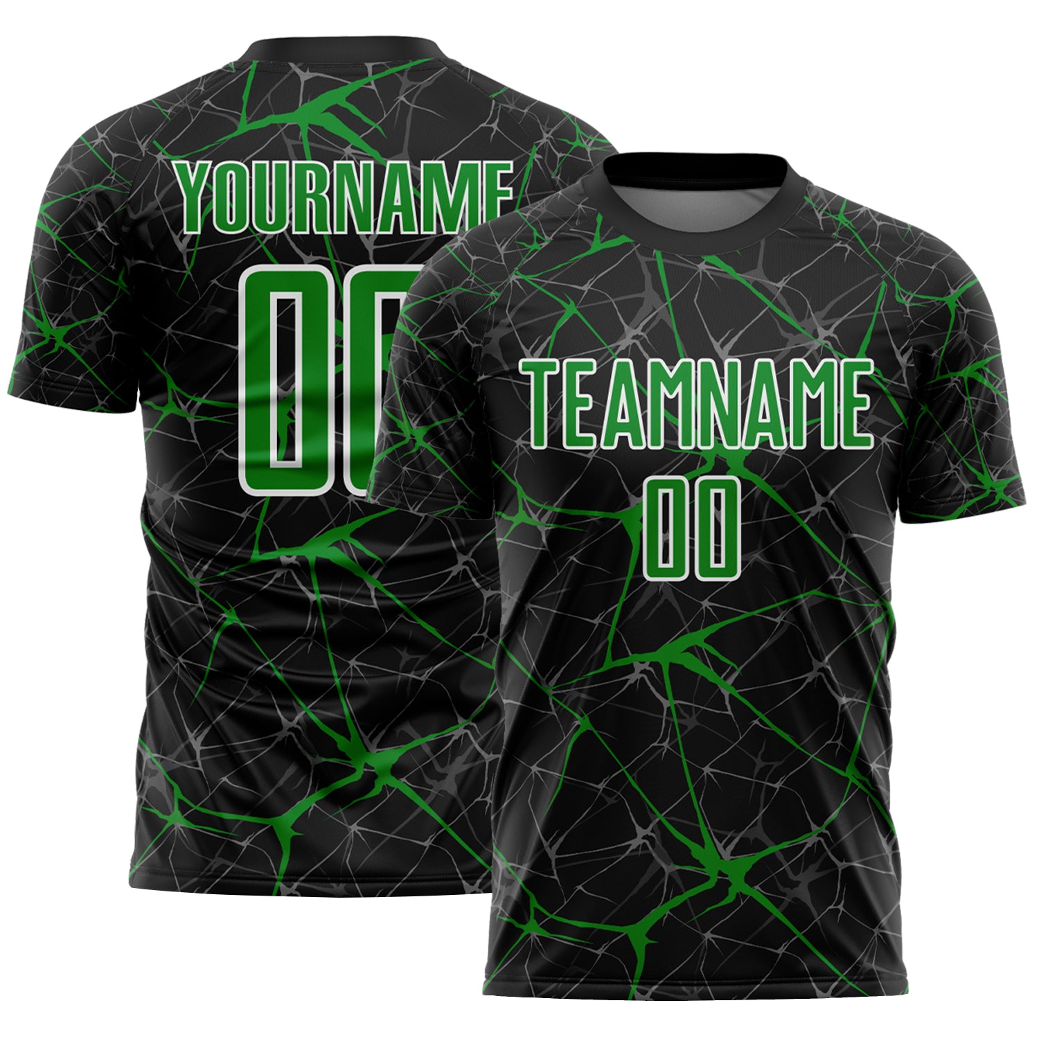 Custom Black Grass Green-White Abstract Network Crackle Sublimation Soccer Uniform Jersey