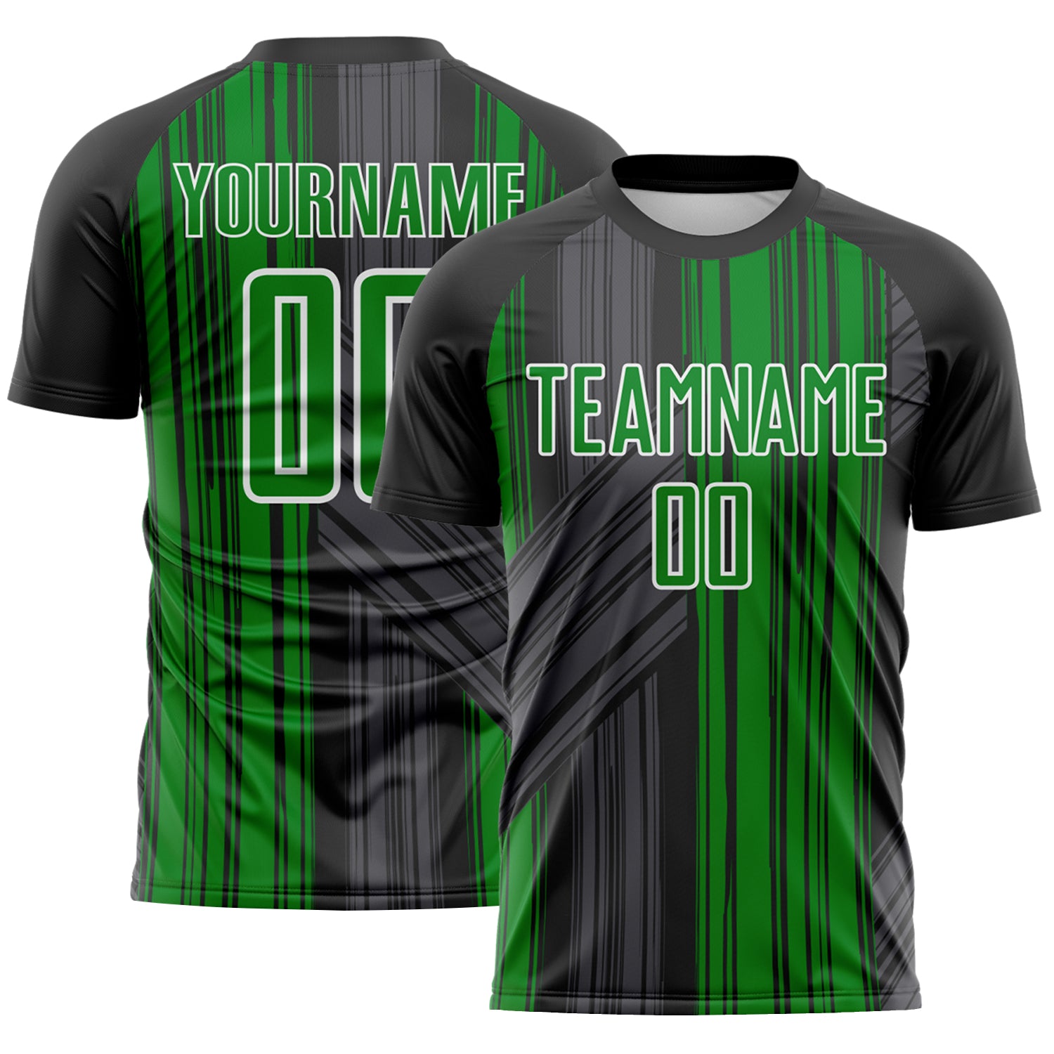Custom Black Grass Green-White Brush Stroke Fluid Stripes Sublimation Soccer Uniform Jersey