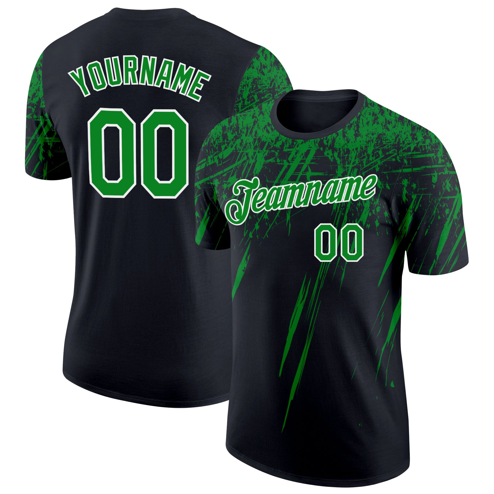 Custom Black Grass Green-White Distressed Scratch Brush Stroke Performance T-Shirt