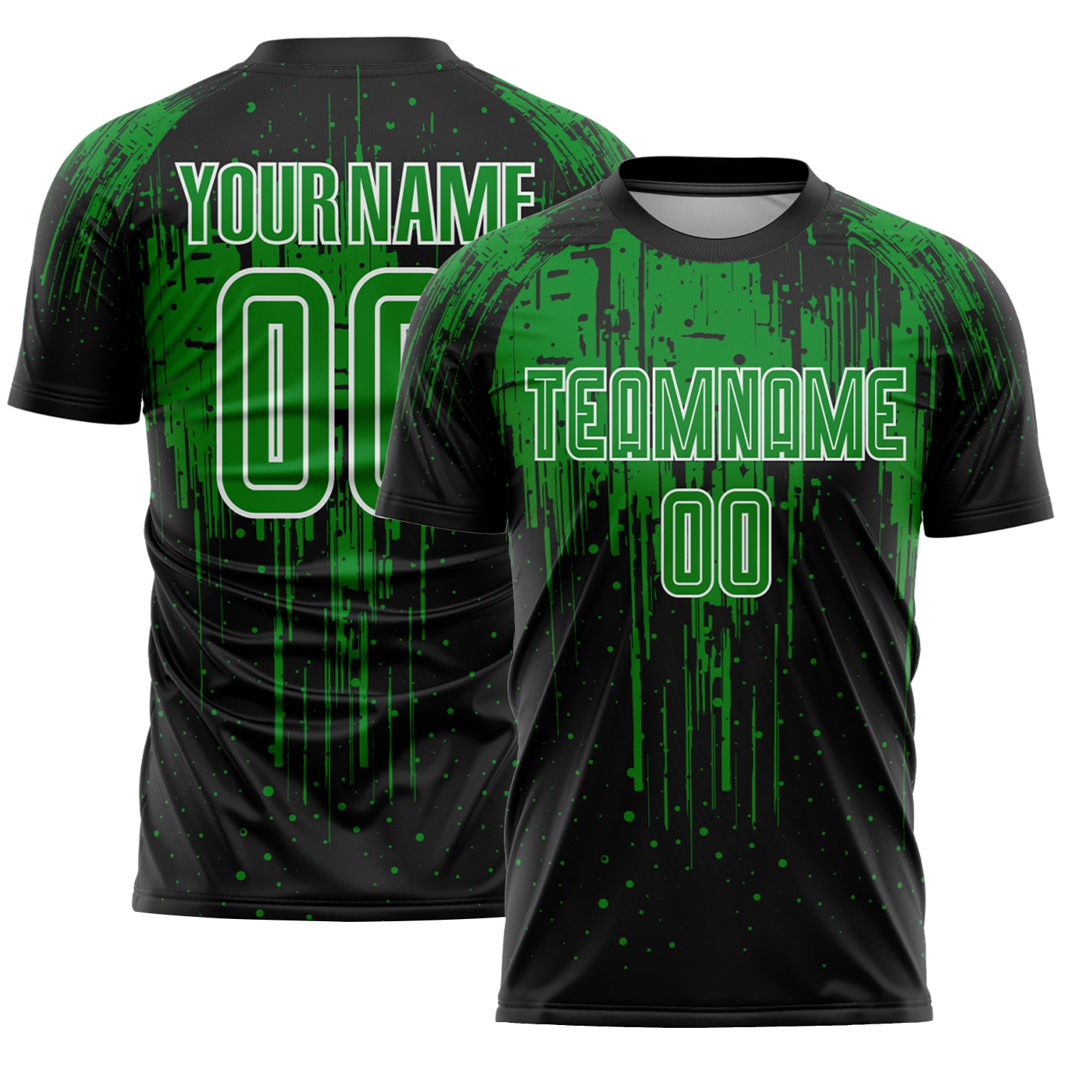 Custom Black Grass Green-White Dripping Splatte Pattern Sports Sublimation Soccer Uniform Jersey