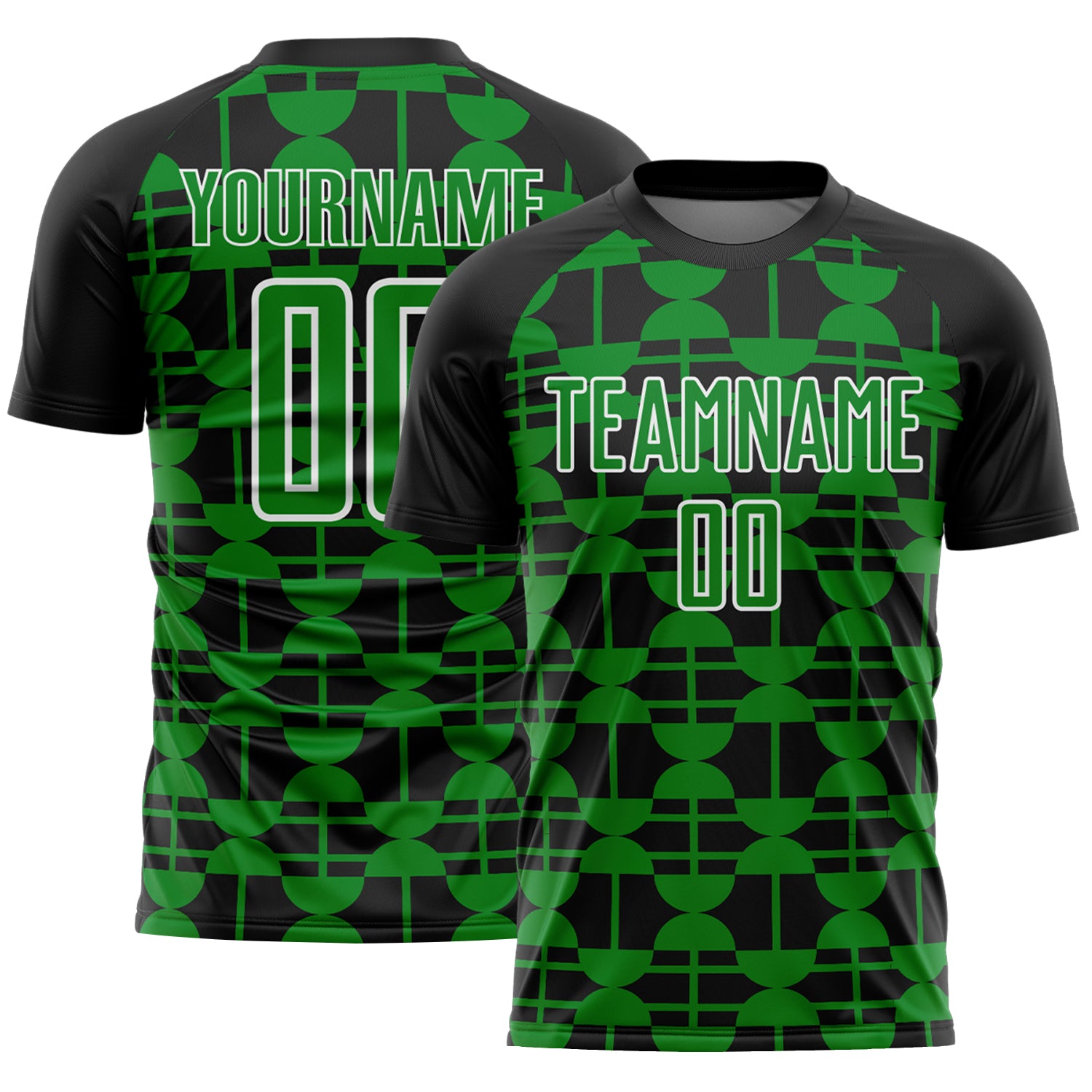 Custom Black Grass Green-White Geometric Shapes Sports Sublimation Soccer Uniform Jersey