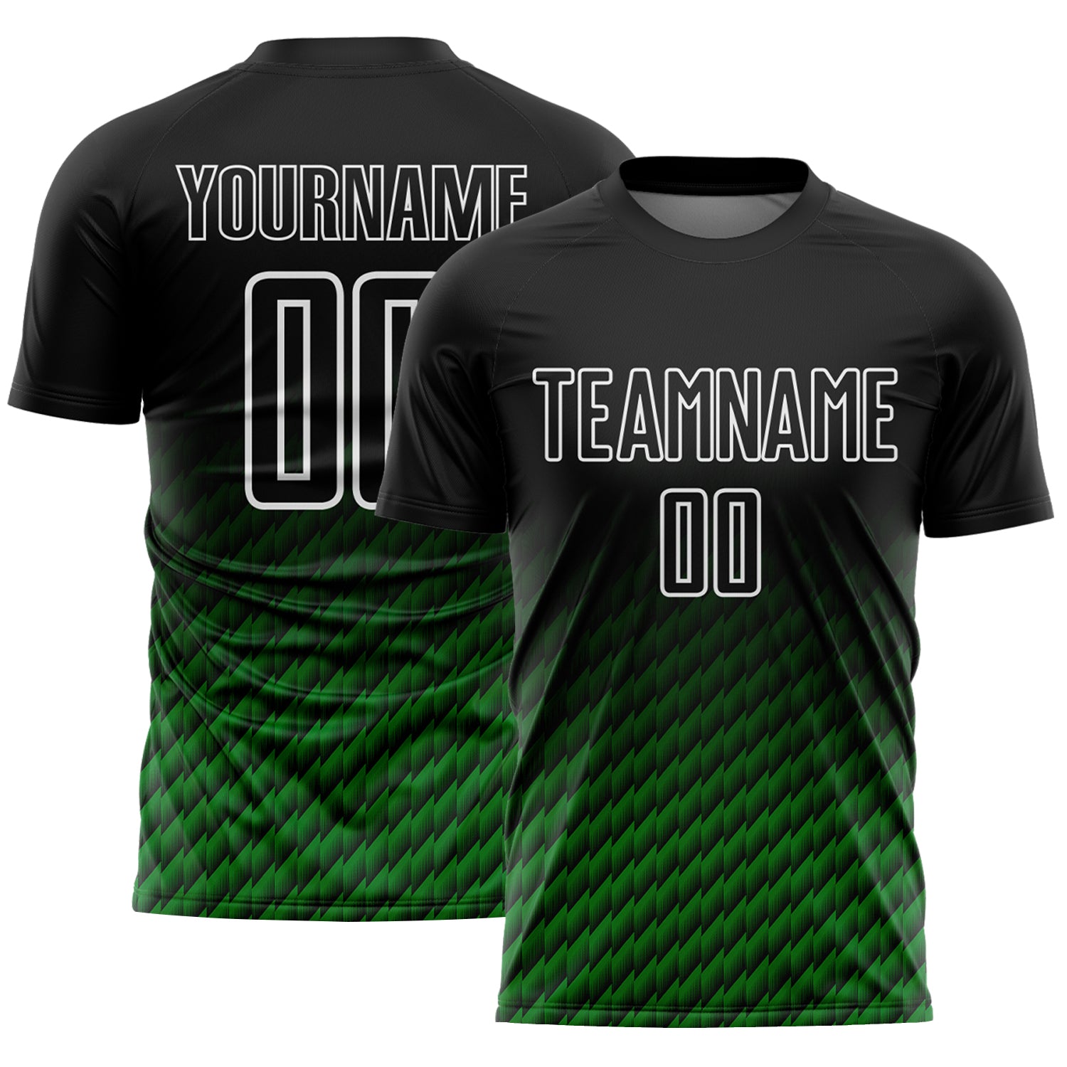 Custom Black Grass Green-White Geometric Wave Gradient Sublimation Soccer Uniform Jersey
