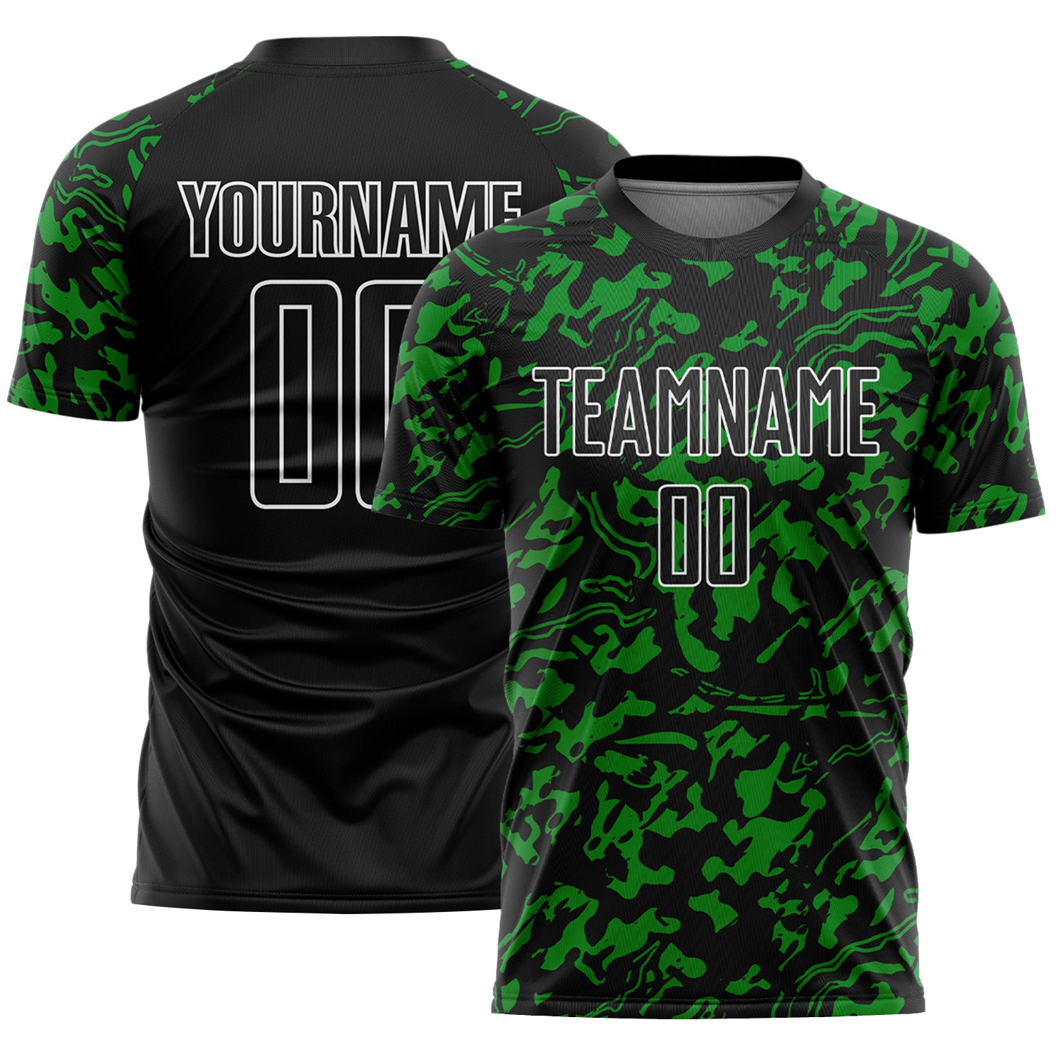 Custom Black Grass Green-White Liquid Fluid Pattern Sports Sublimation Soccer Uniform Jersey