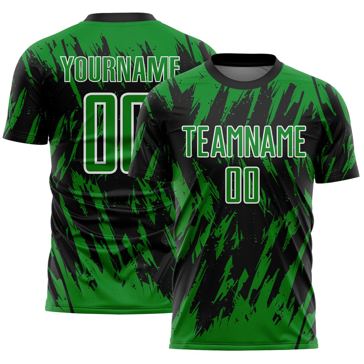 Custom Black Grass Green-White Splatter Torn Sharp Brush Stroke Sublimation Soccer Uniform Jersey