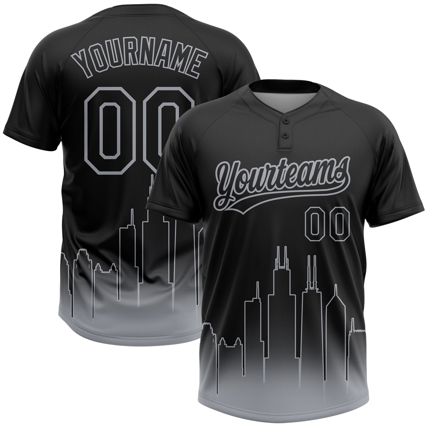 Custom Black Gray Chicago City Edition Gradient Two-Button Unisex Softball Jersey