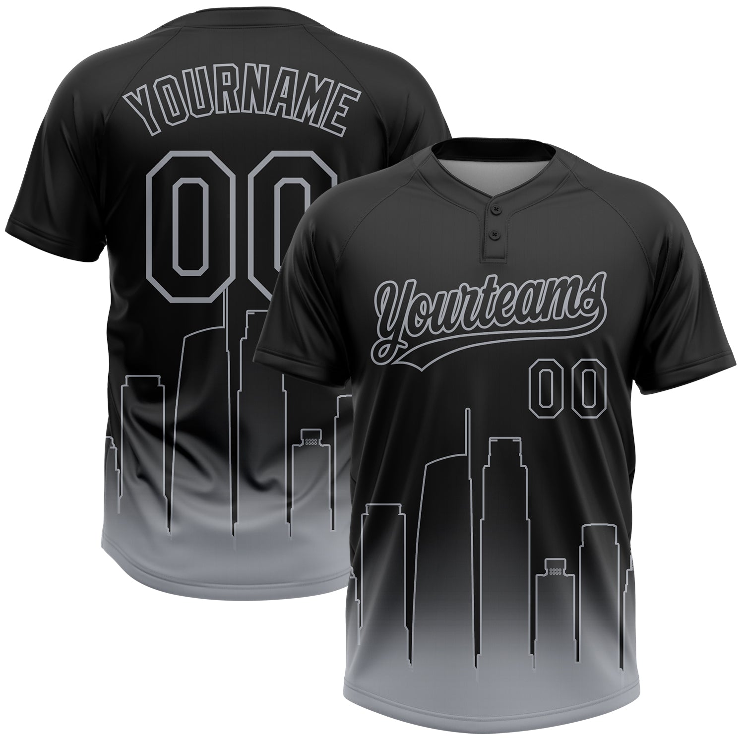 Custom Black Gray Los Angeles City Edition Gradient Two-Button Unisex Softball Jersey