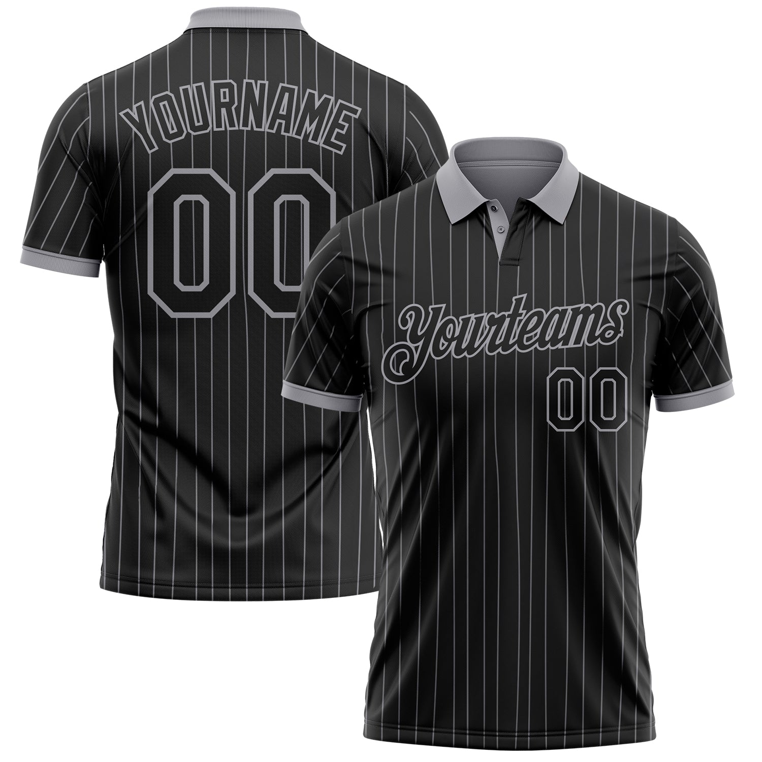 Custom Black Gray Pinstripe-Gray Performance Polo Shirt