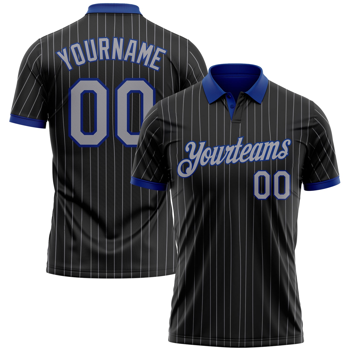 Custom Black Gray Pinstripe-Royal Performance Polo Shirt