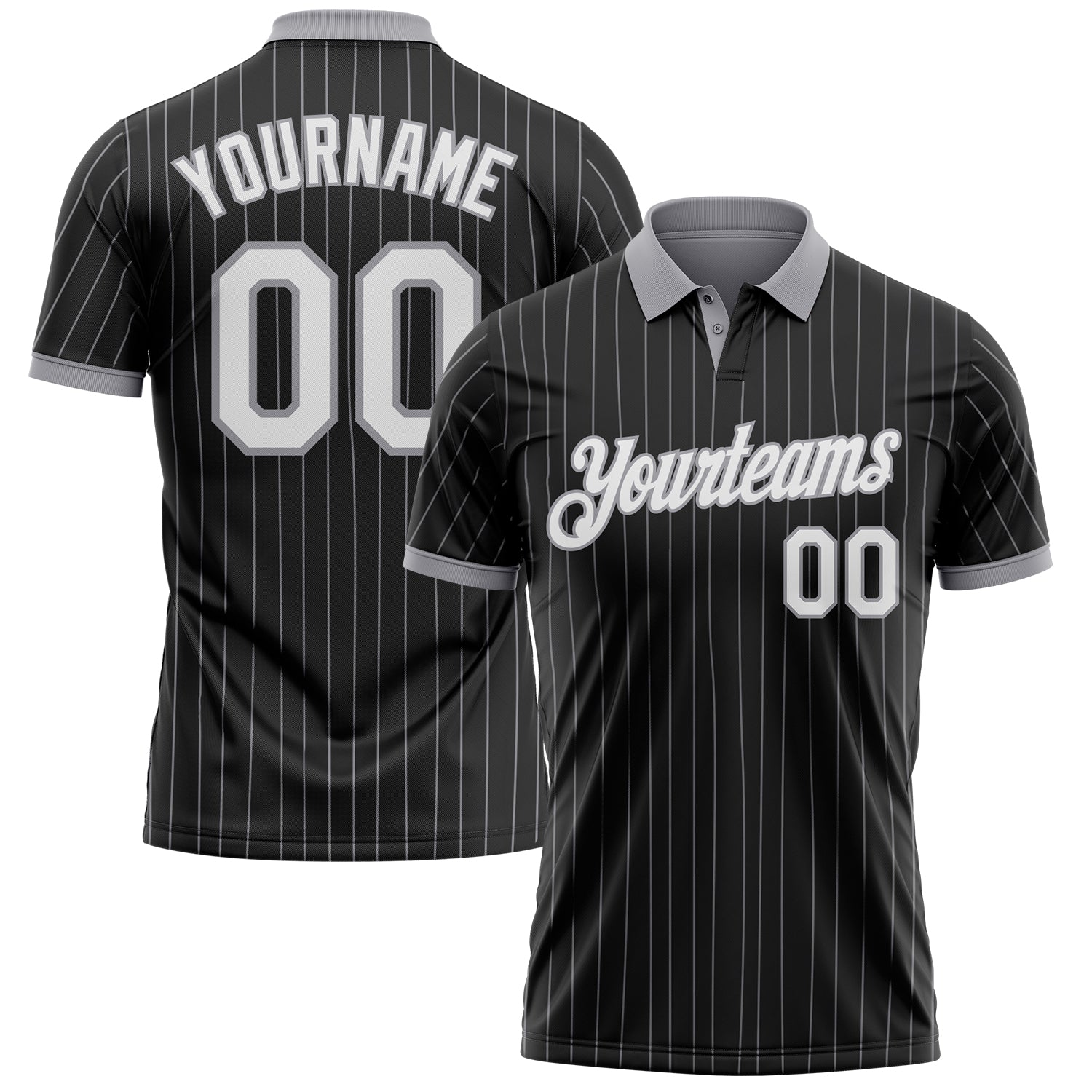 Custom Black Gray Pinstripe-White Performance Polo Shirt