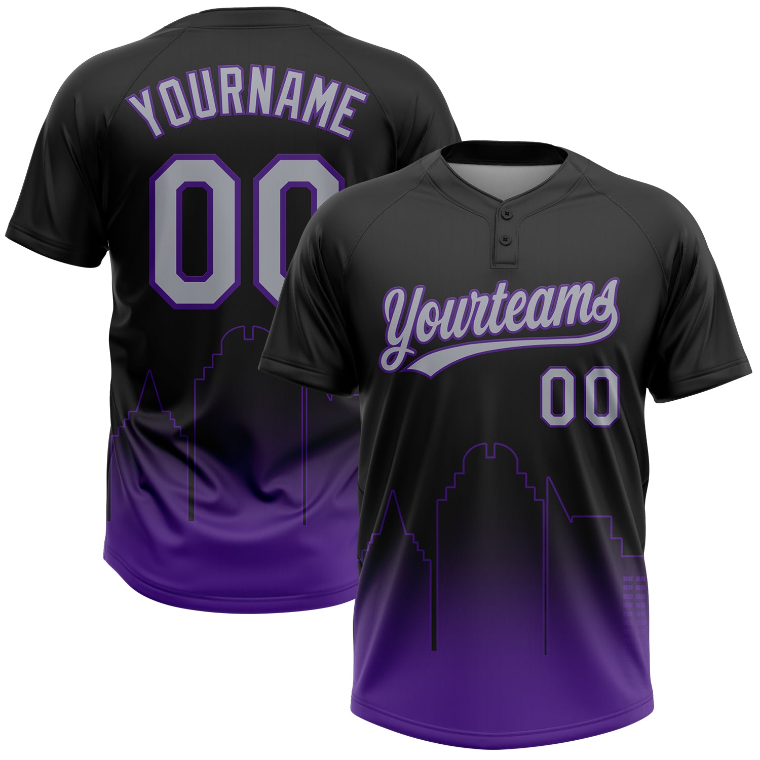 Custom Black Gray-Purple Sacramento City Edition Gradient Two-Button Unisex Softball Jersey