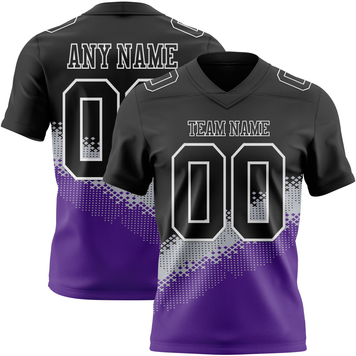 Custom Black Gray Purple-White Authentic Geometric Gradient 7V7 Flag Football Jersey