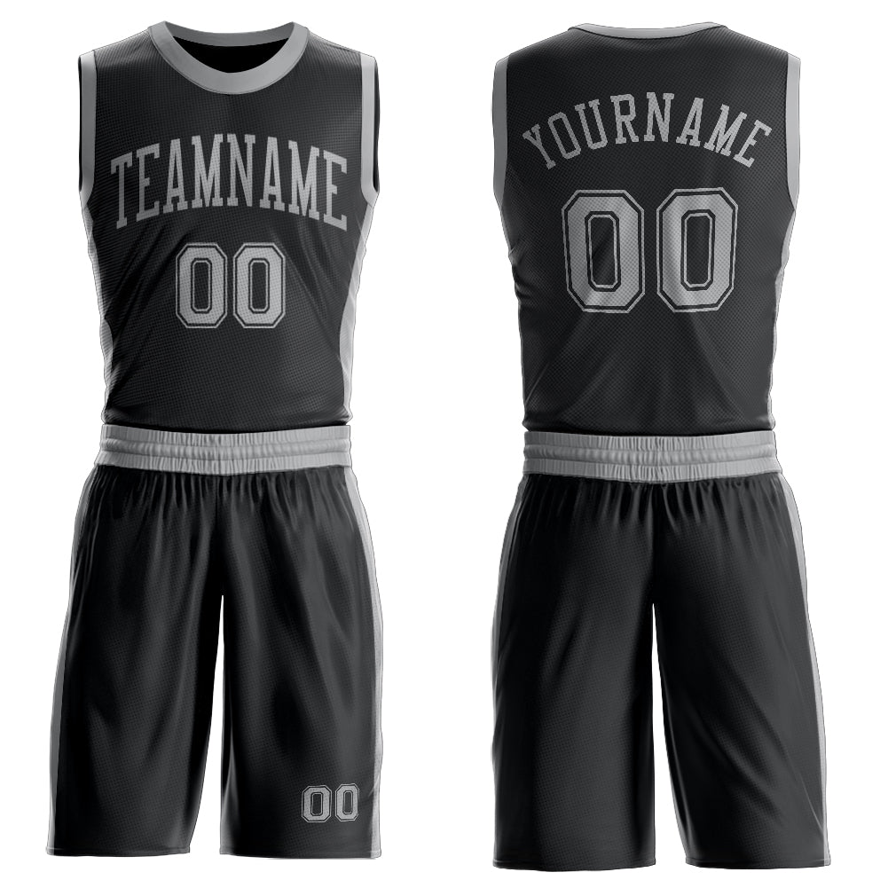 Custom Black Gray Round Neck Suit Basketball Jersey