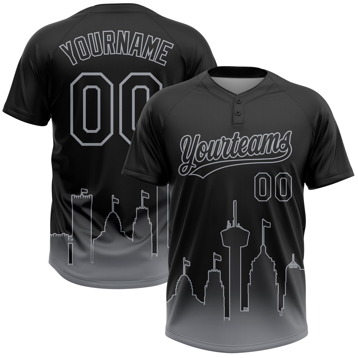 Custom Black Gray San Antonio City Edition Gradient Two-Button Unisex Softball Jersey