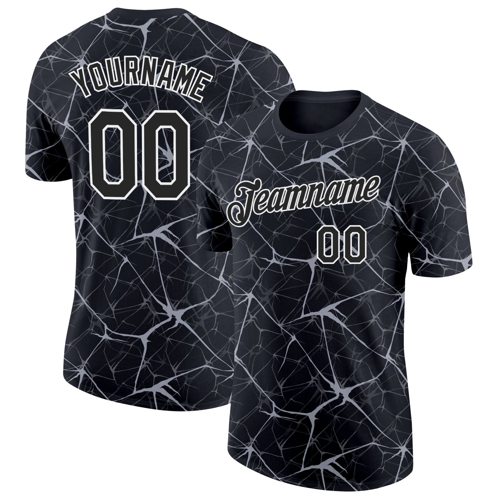 Custom Black Gray-White Abstract Network Crackle Performance T-Shirt