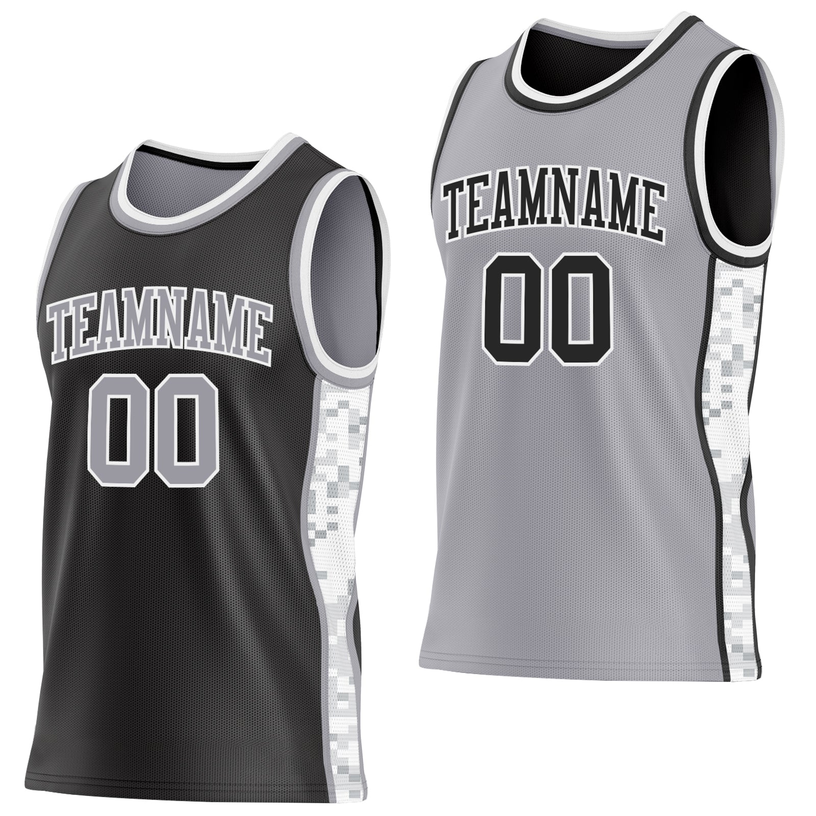 Custom Black Gray-White Arctic Camo Side Panel Stripe Reversible Double Side Sublimation Basketball Set Jersey