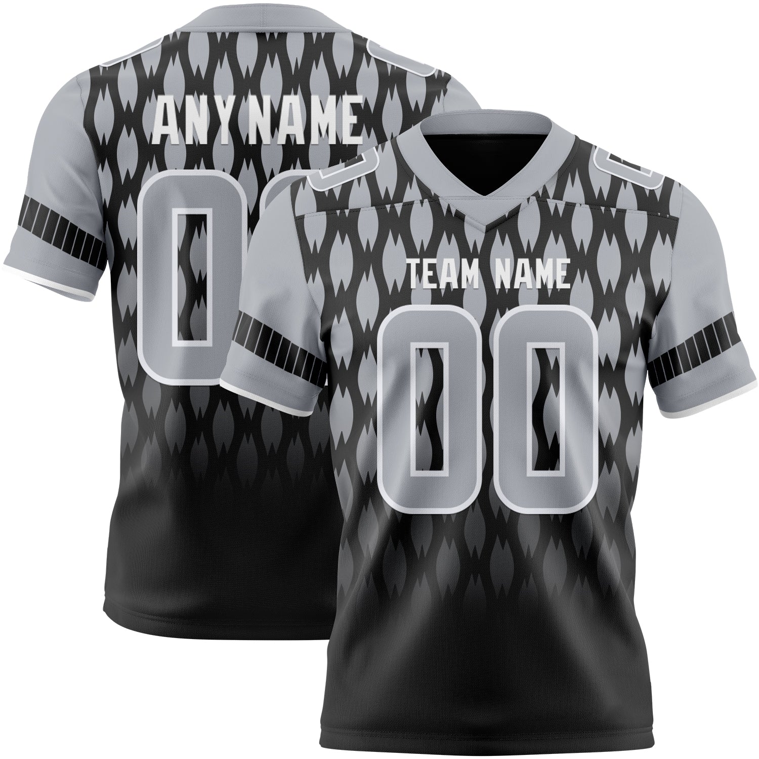 Custom Black Gray-White Authentic Geometric Pixel Grid Fade Football Jersey