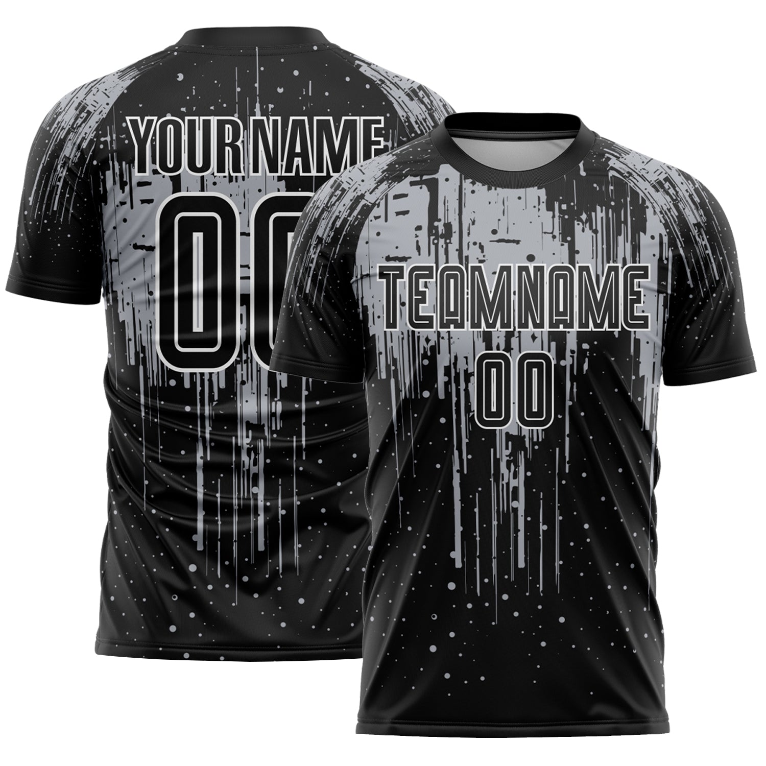 Custom Black Gray-White Dripping Splatte Pattern Sports Sublimation Soccer Uniform Jersey