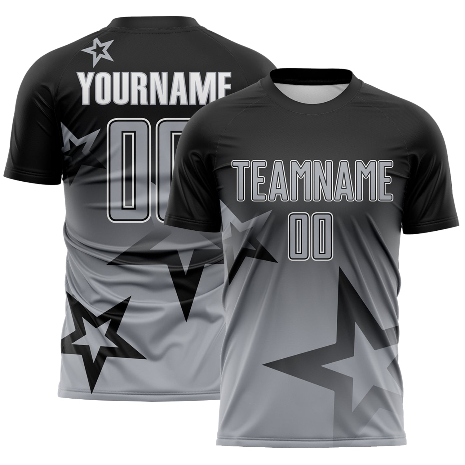 Custom Black Gray-White Gradient Style Twinkle Star Sublimation Soccer Uniform Jersey