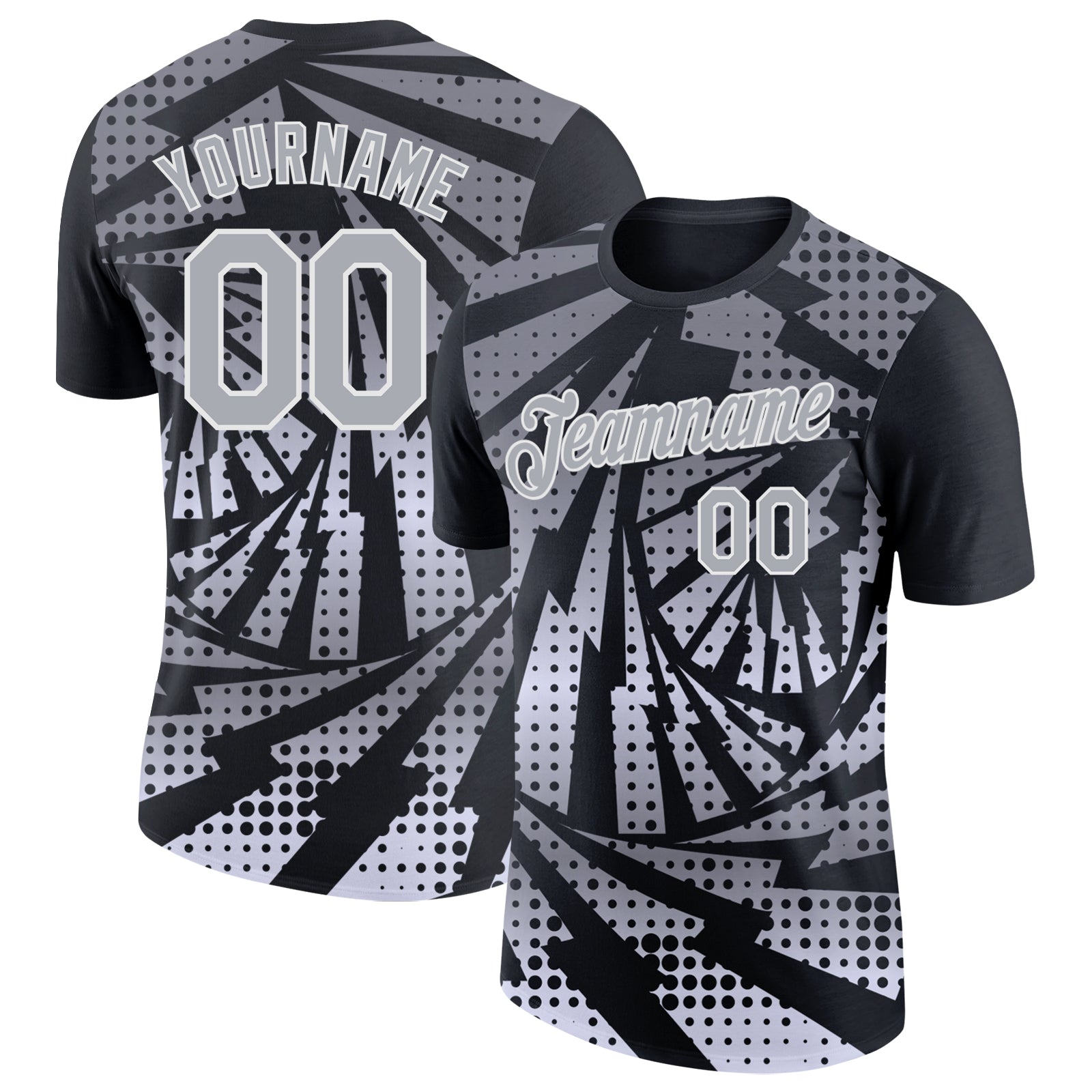 Custom Black Gray-White Lightning Gradient Dot Performance T-Shirt