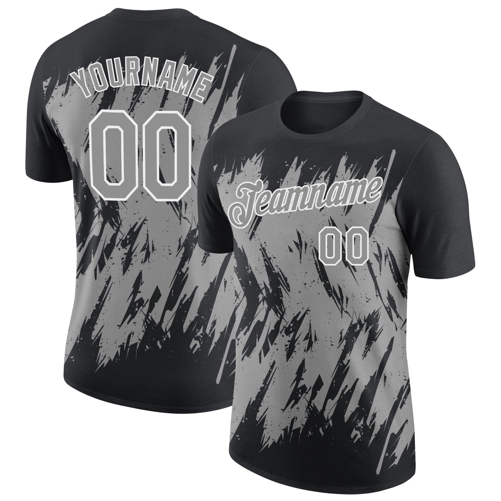 Custom Black Gray-White Torn Sharp Brush Stroke Splatter Performance T-Shirt