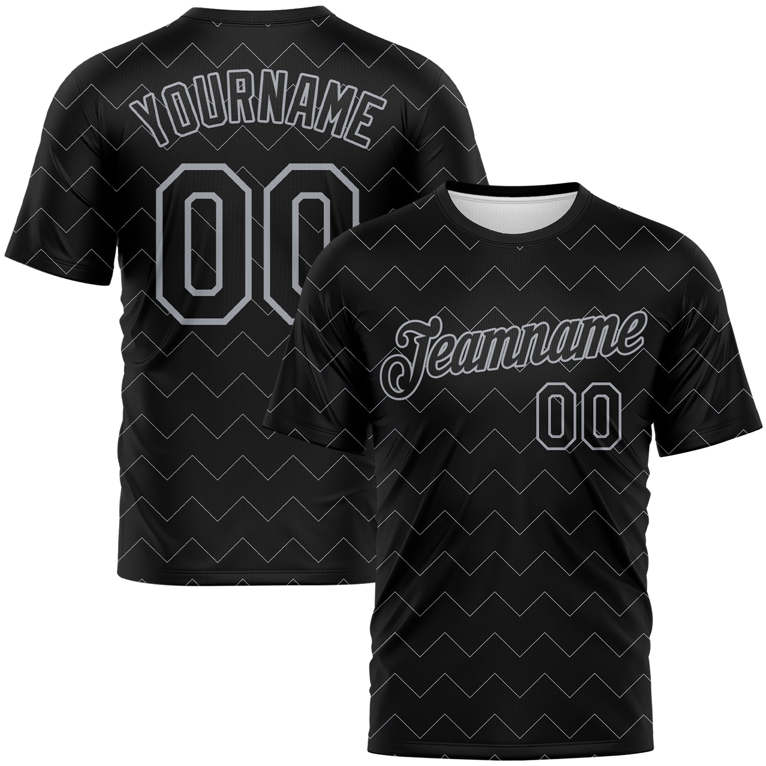 Custom Black-Gray Zigzag Wave Sportswear Performance T-Shirt