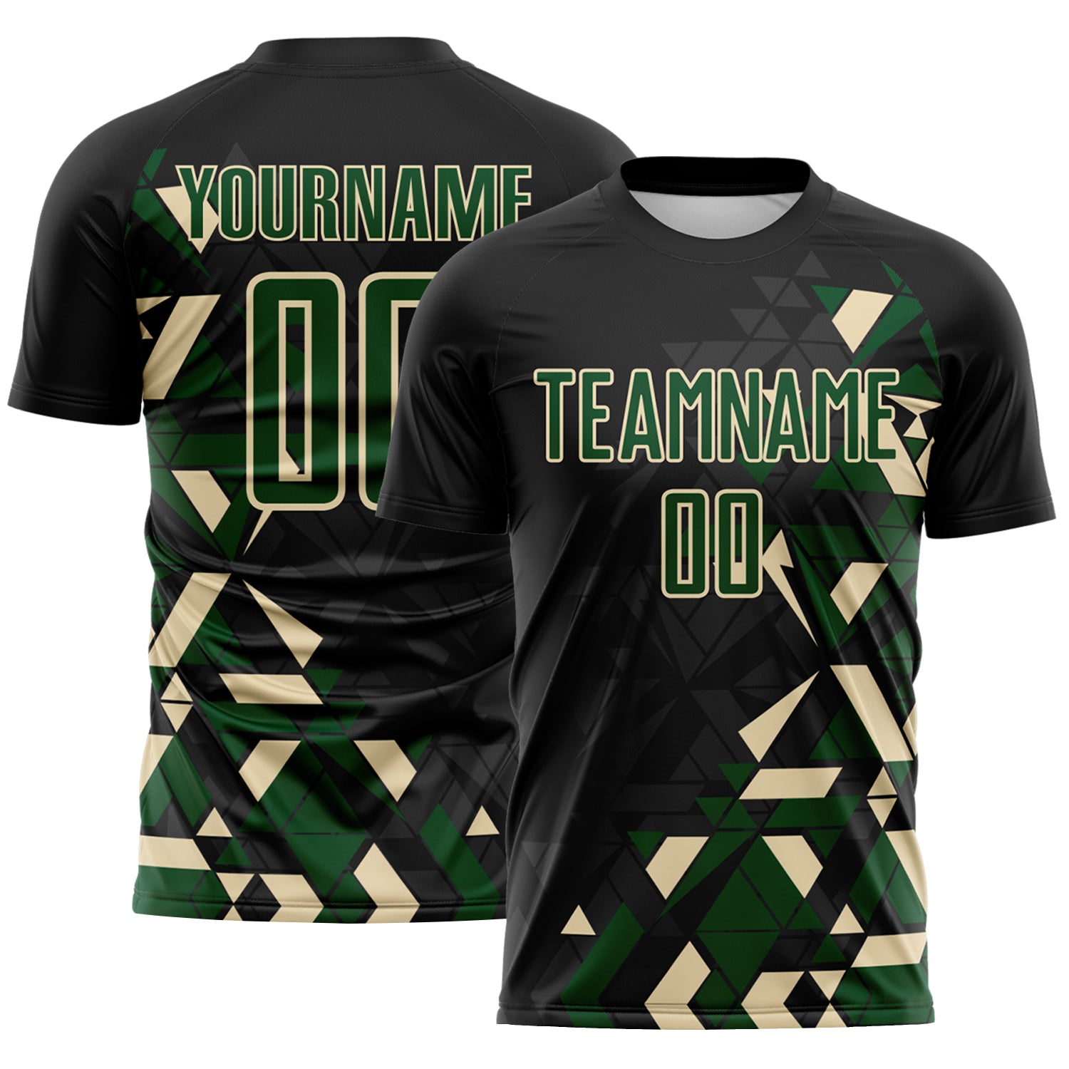Custom Black Green-Cream Geometric Grid Gradient Sublimation Soccer Uniform Jersey