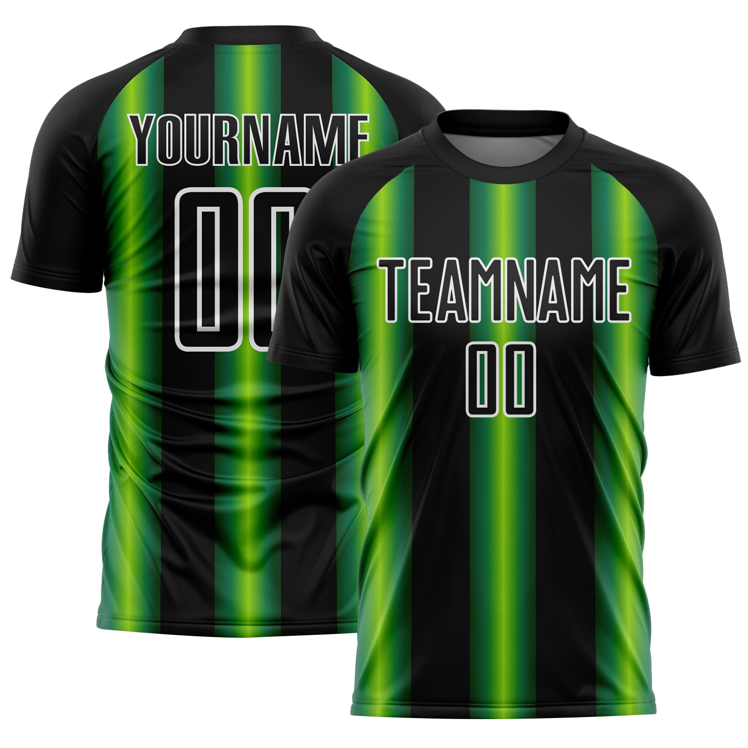 Custom Black Green-White Stripes Sports Sublimation Soccer Uniform Jersey