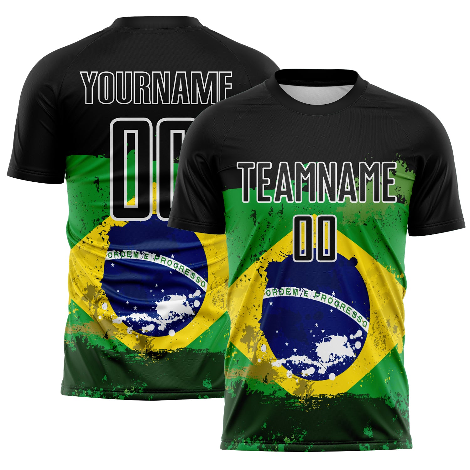 Custom Black Green Yellow-Blue Brazil Flag Sublimation Soccer Uniform Jersey