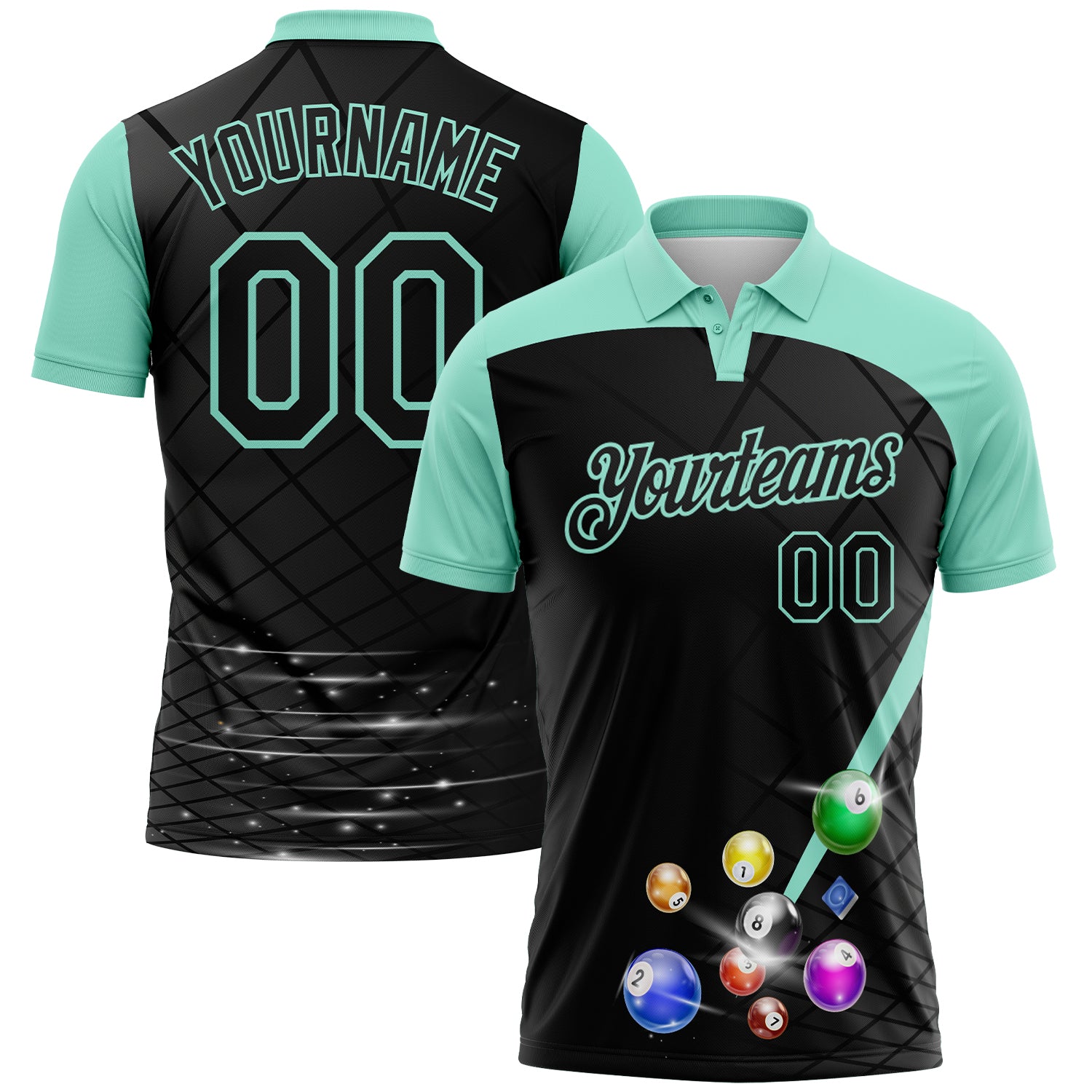 Custom Black-Ice Blue Billiard Balls Performance Polo Shirt