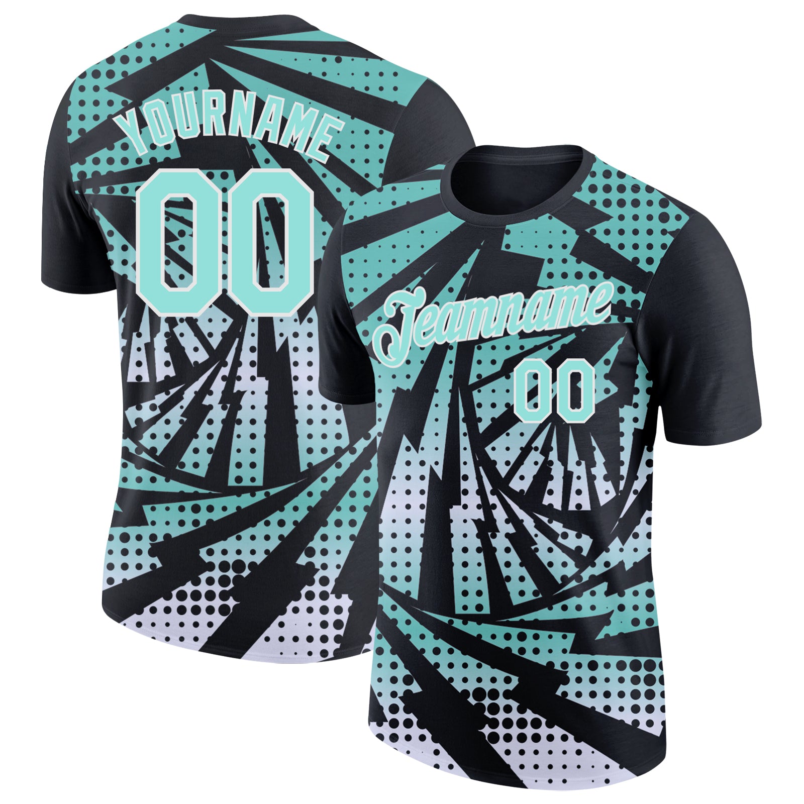 Custom Black Ice Blue-White Lightning Gradient Dot Performance T-Shirt