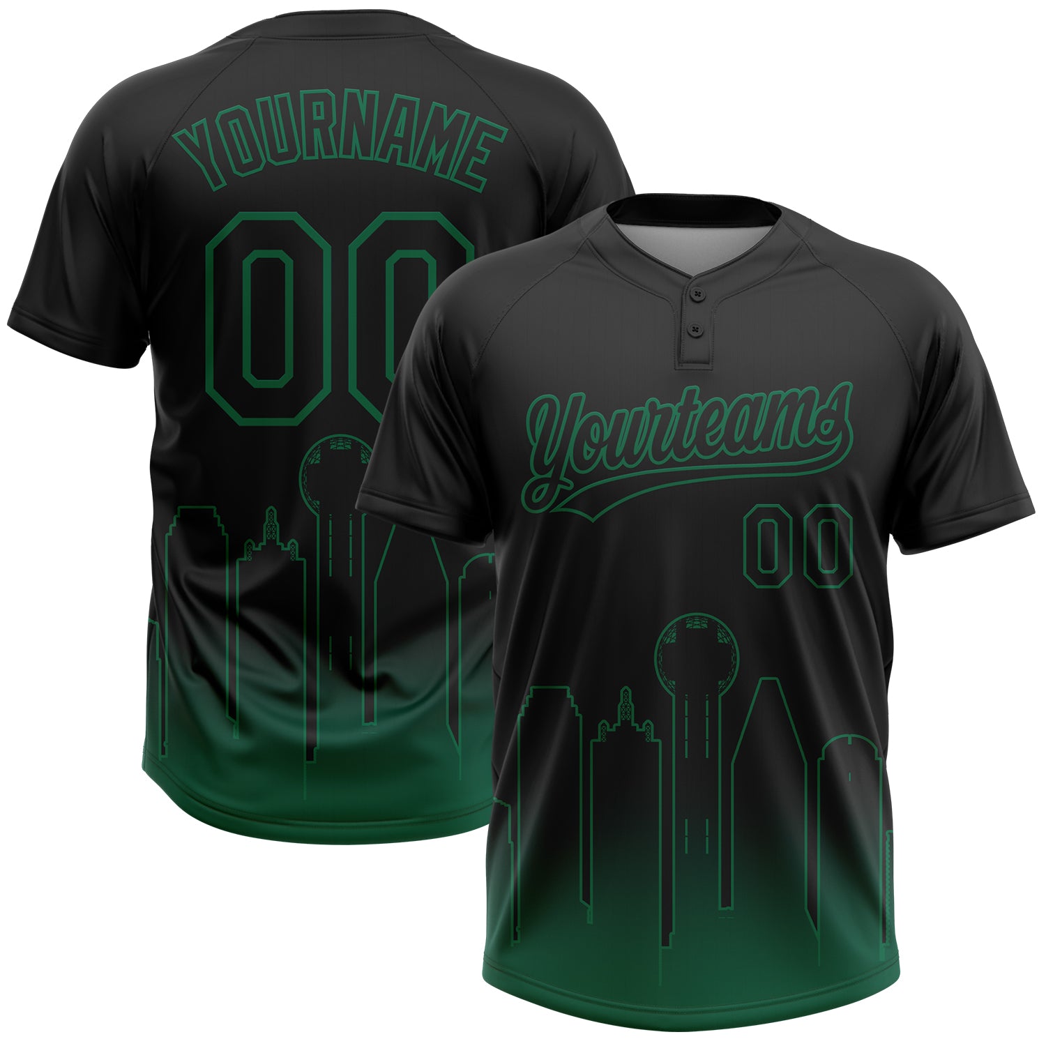 Custom Black Kelly Green Dallas City Edition Gradient Two-Button Unisex Softball Jersey