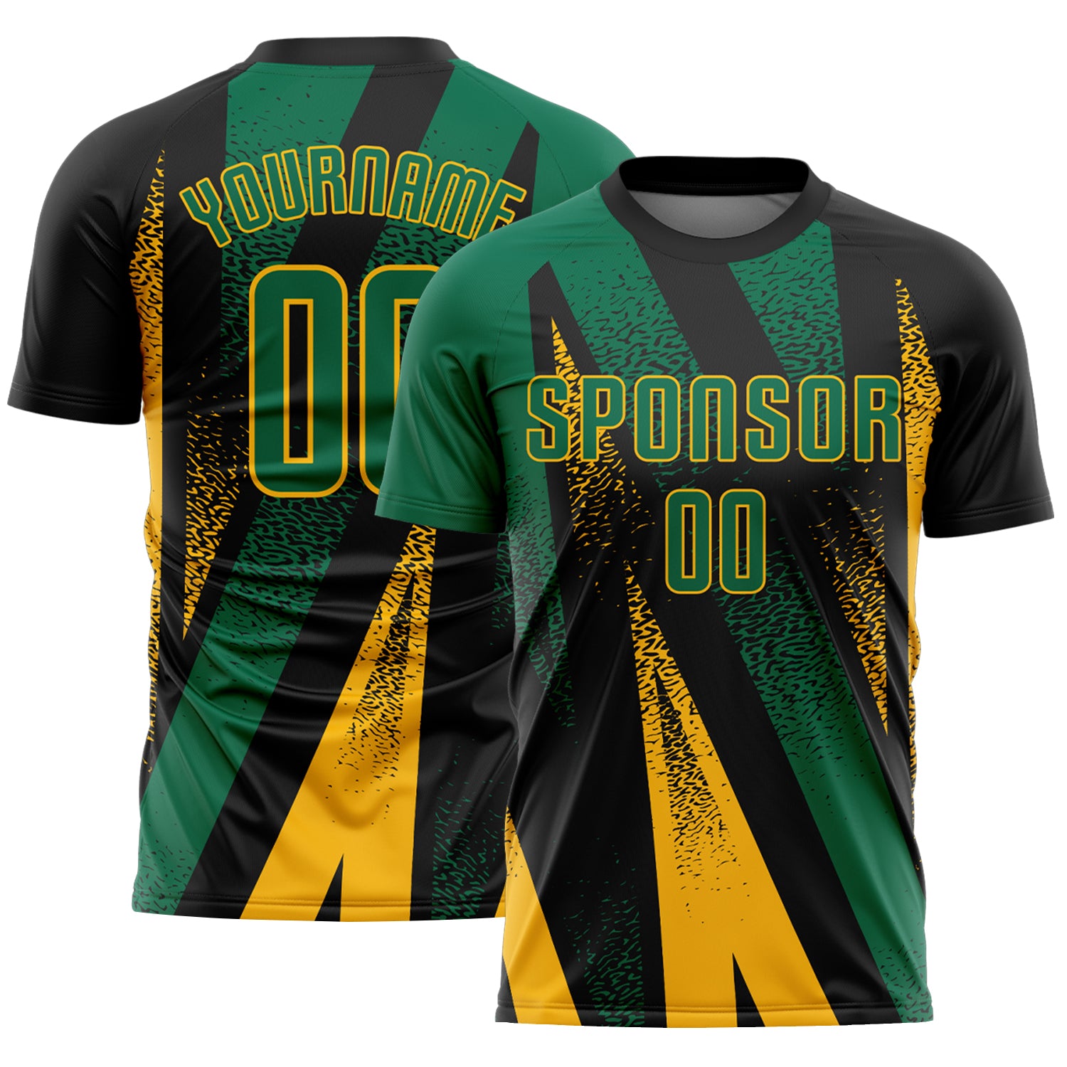 Custom Black Kelly Green-Gold Radial Burst Sports Sublimation Soccer Uniform Jersey