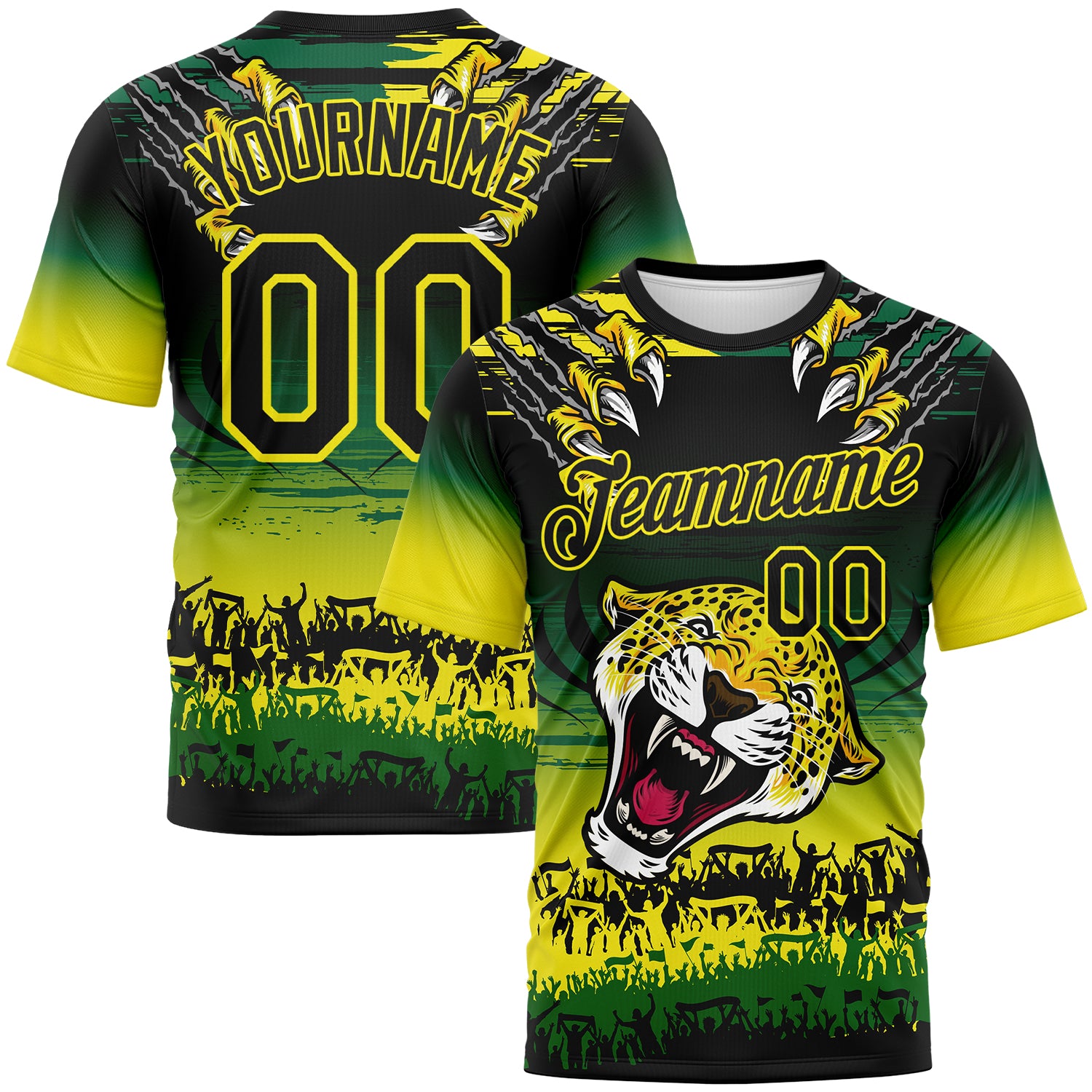 Custom Black Kelly Green-Light Yellow 3D Pattern Leopard Performance T-Shirt