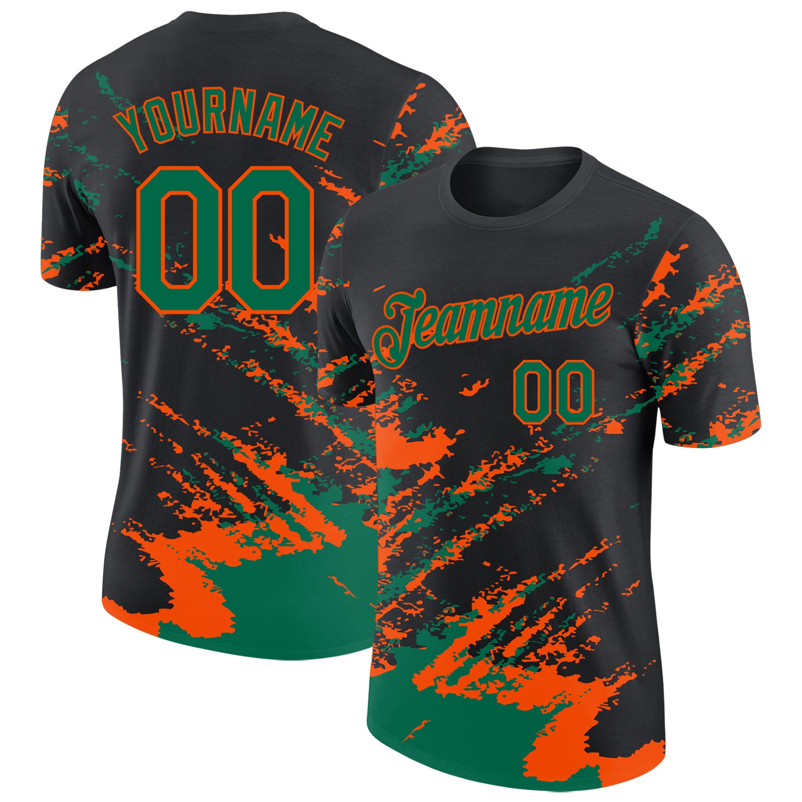 Custom Black Kelly Green-Orange Brush Stroke Shatter Splatter Performance T-Shirt