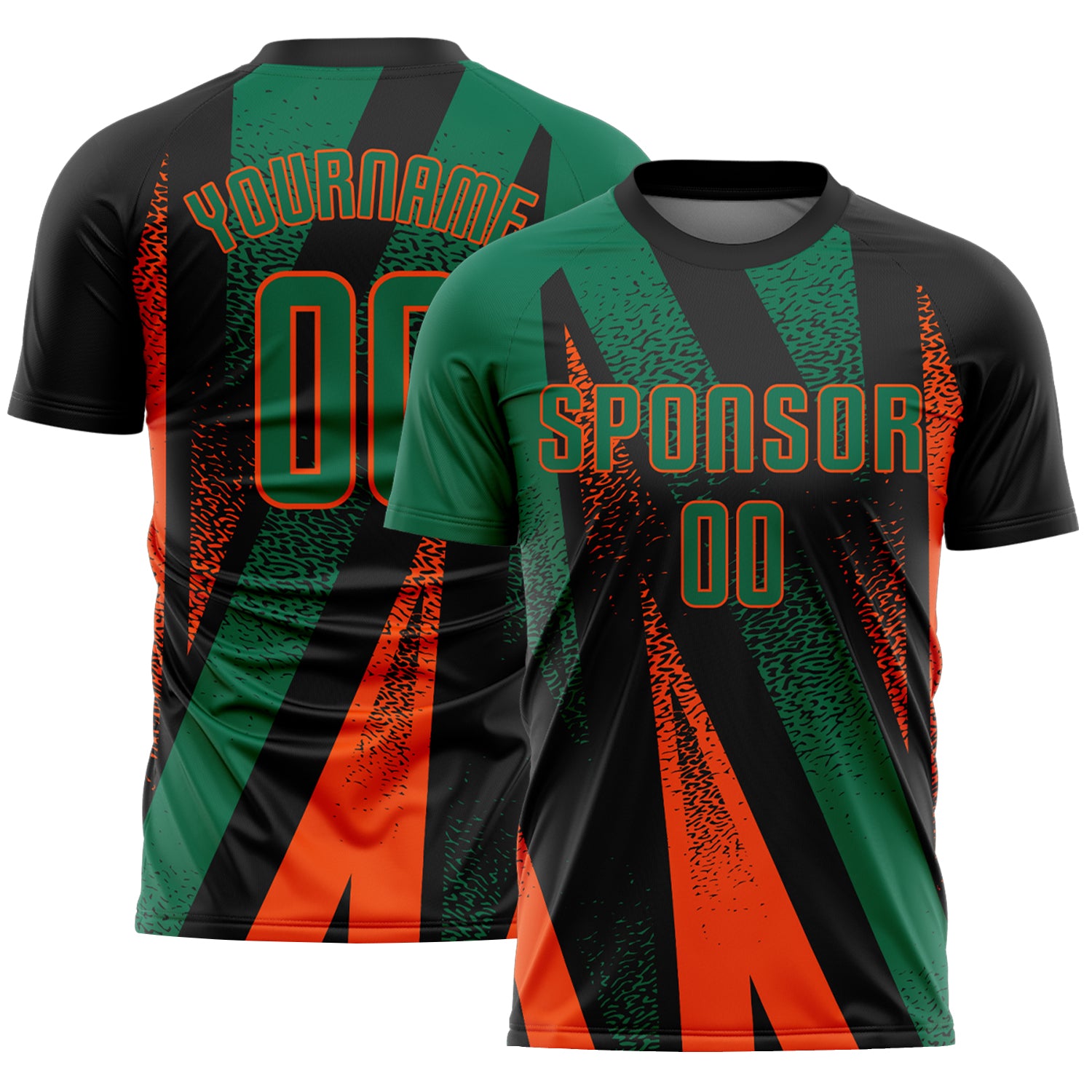 Custom Black Kelly Green-Orange Radial Burst Sports Sublimation Soccer Uniform Jersey