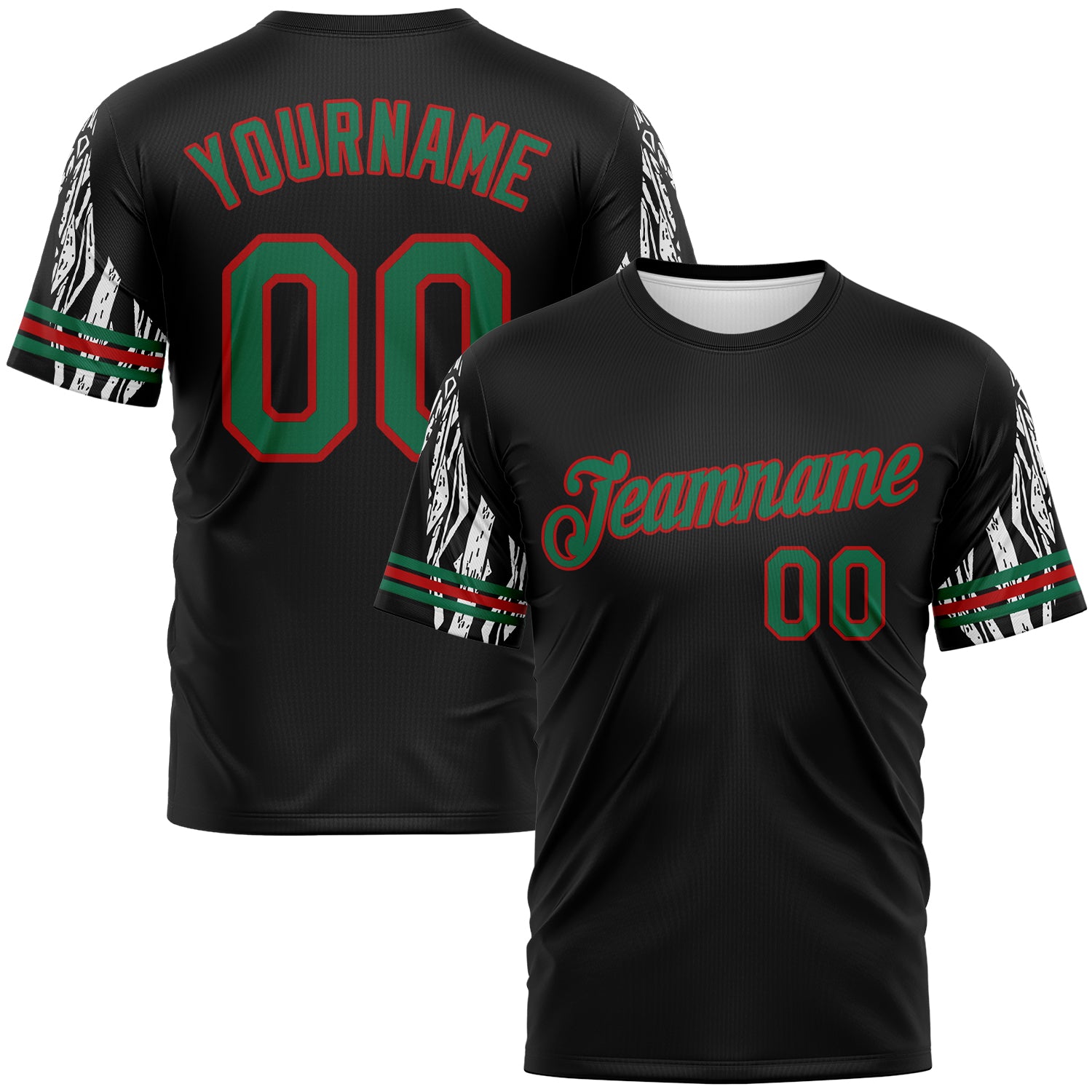 Custom Black Kelly Green-Red 3D Pattern Zebra Performance T-Shirt