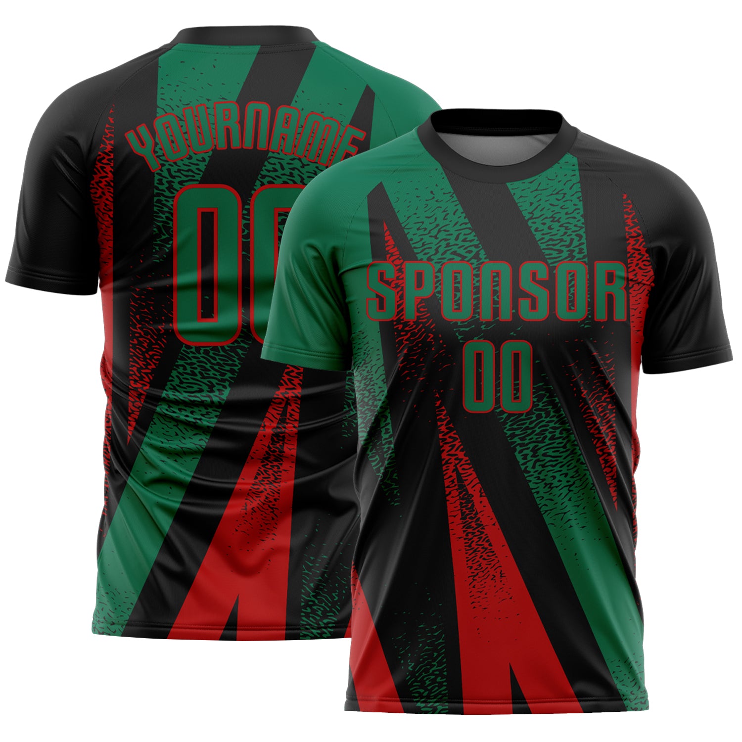 Custom Black Kelly Green-Red Radial Burst Sports Sublimation Soccer Uniform Jersey