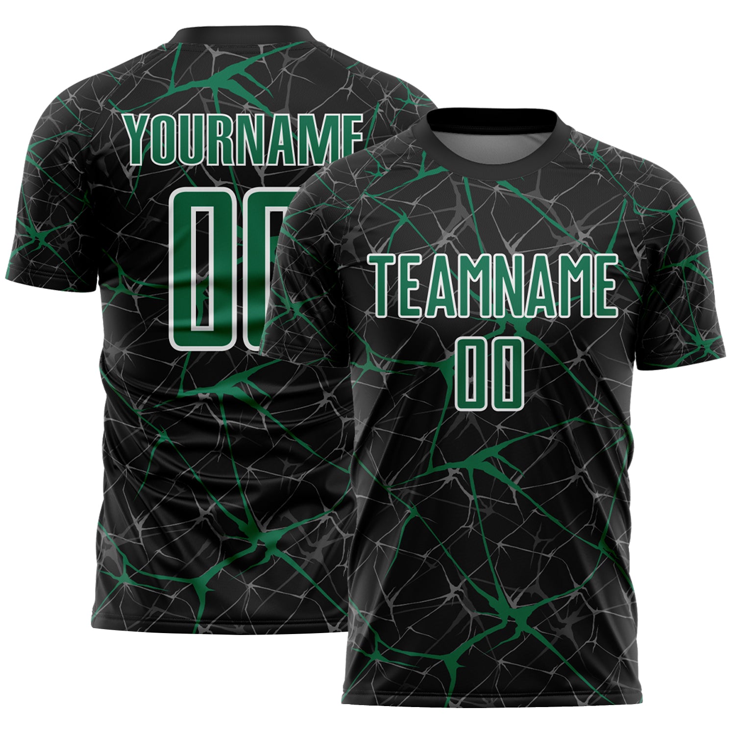 Custom Black Kelly Green-White Abstract Network Crackle Sublimation Soccer Uniform Jersey