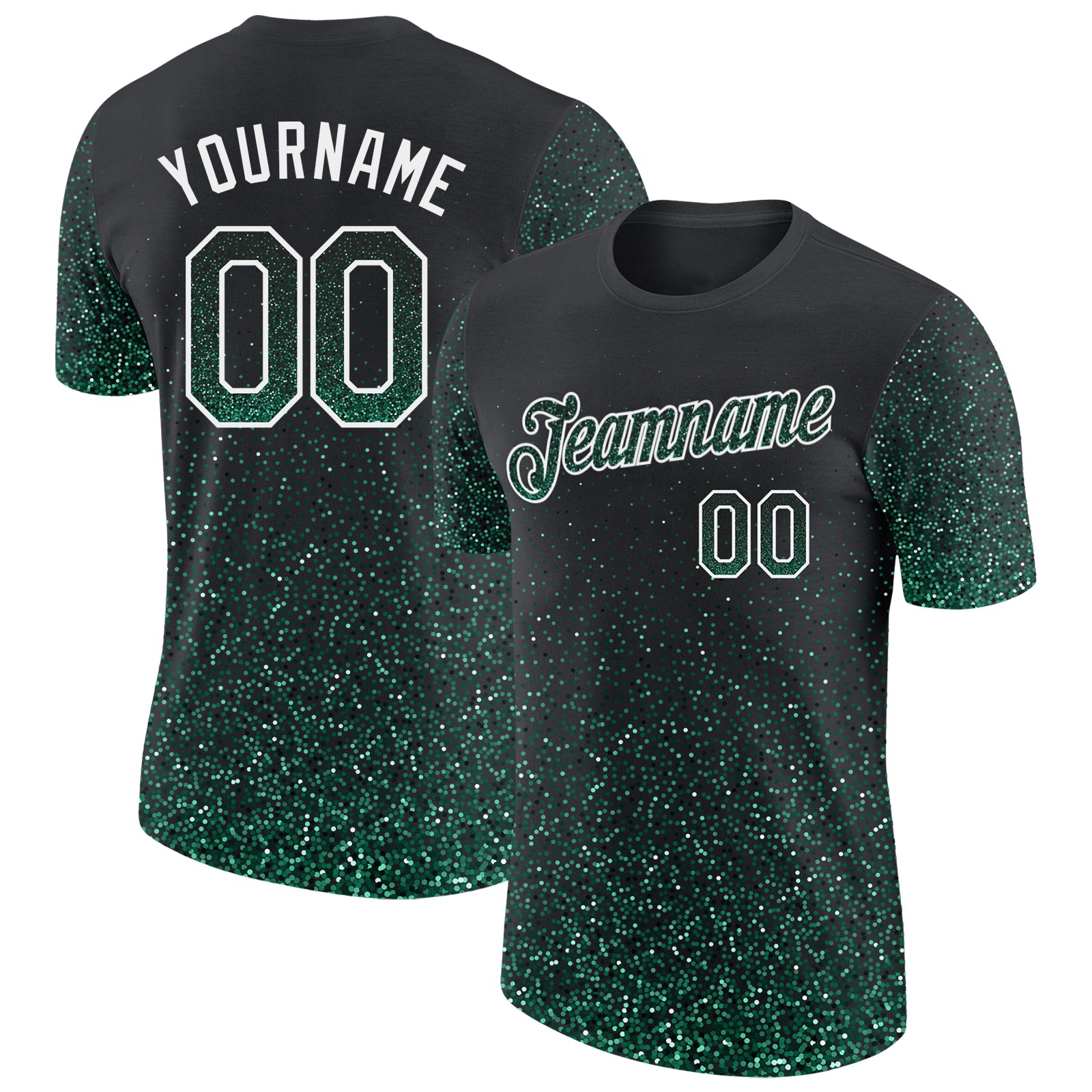 Custom Black Kelly Green-White Colorful Sparkle Gradient Dots Performance T-Shirt